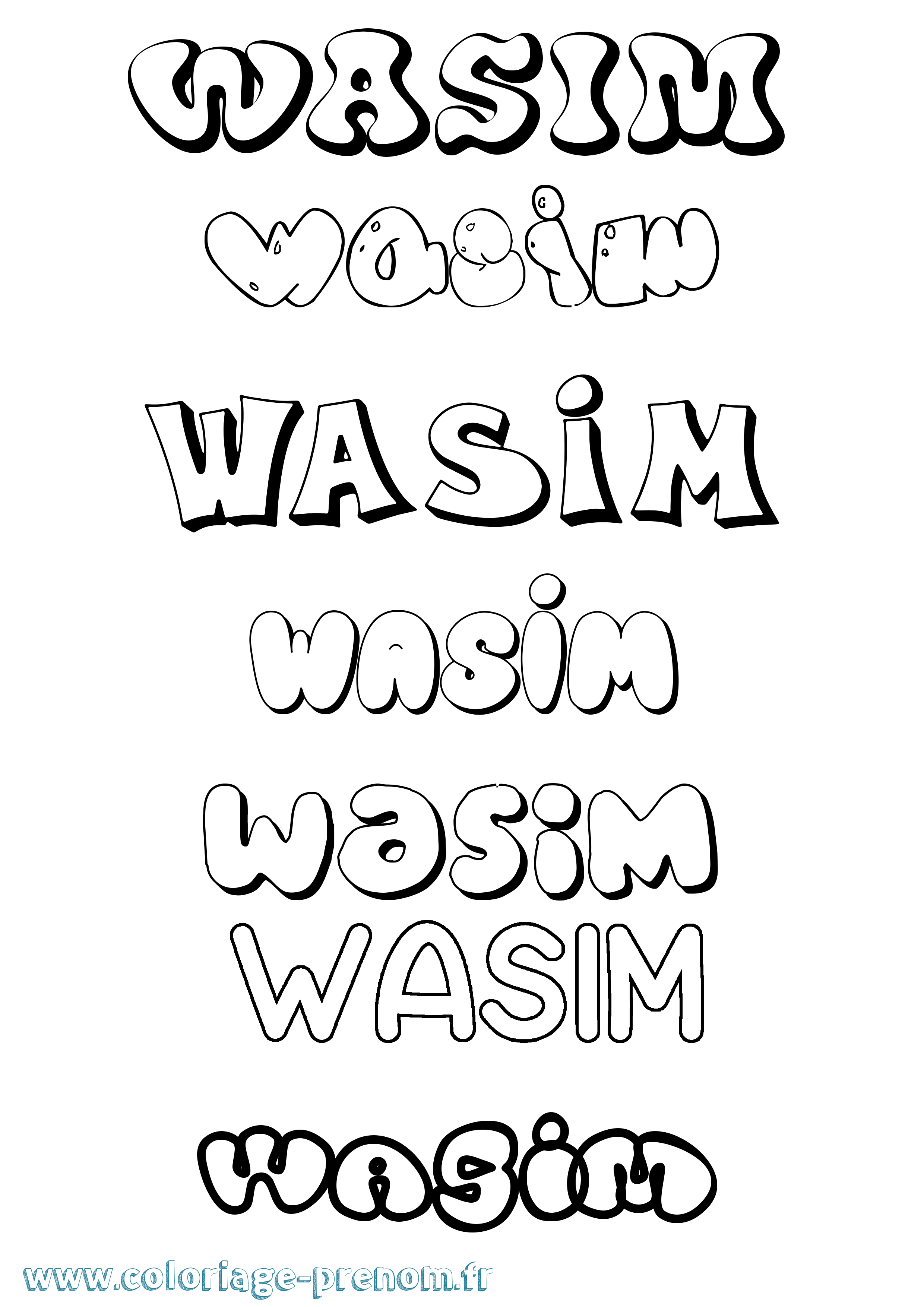 Coloriage prénom Wasim Bubble