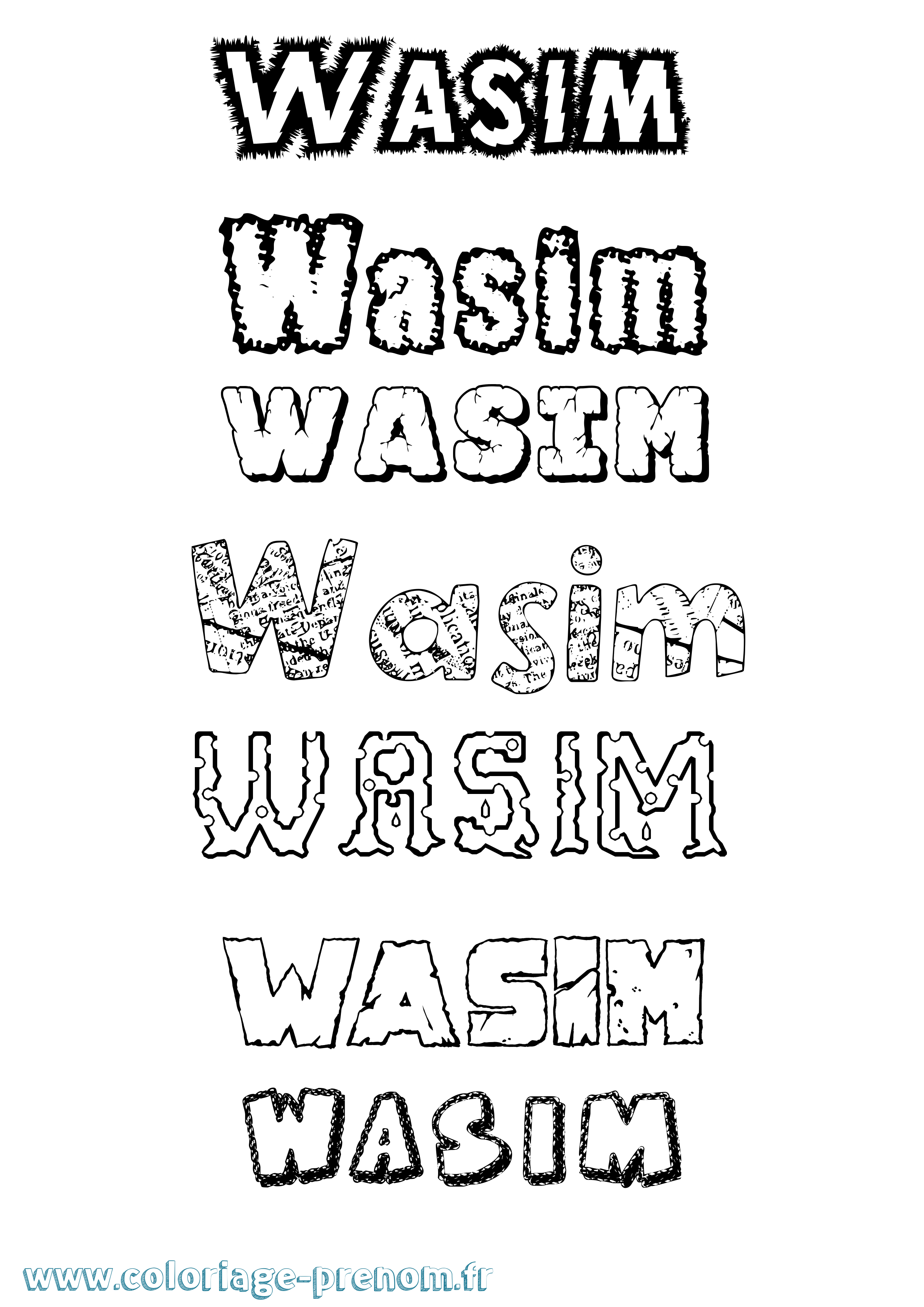 Coloriage prénom Wasim Destructuré