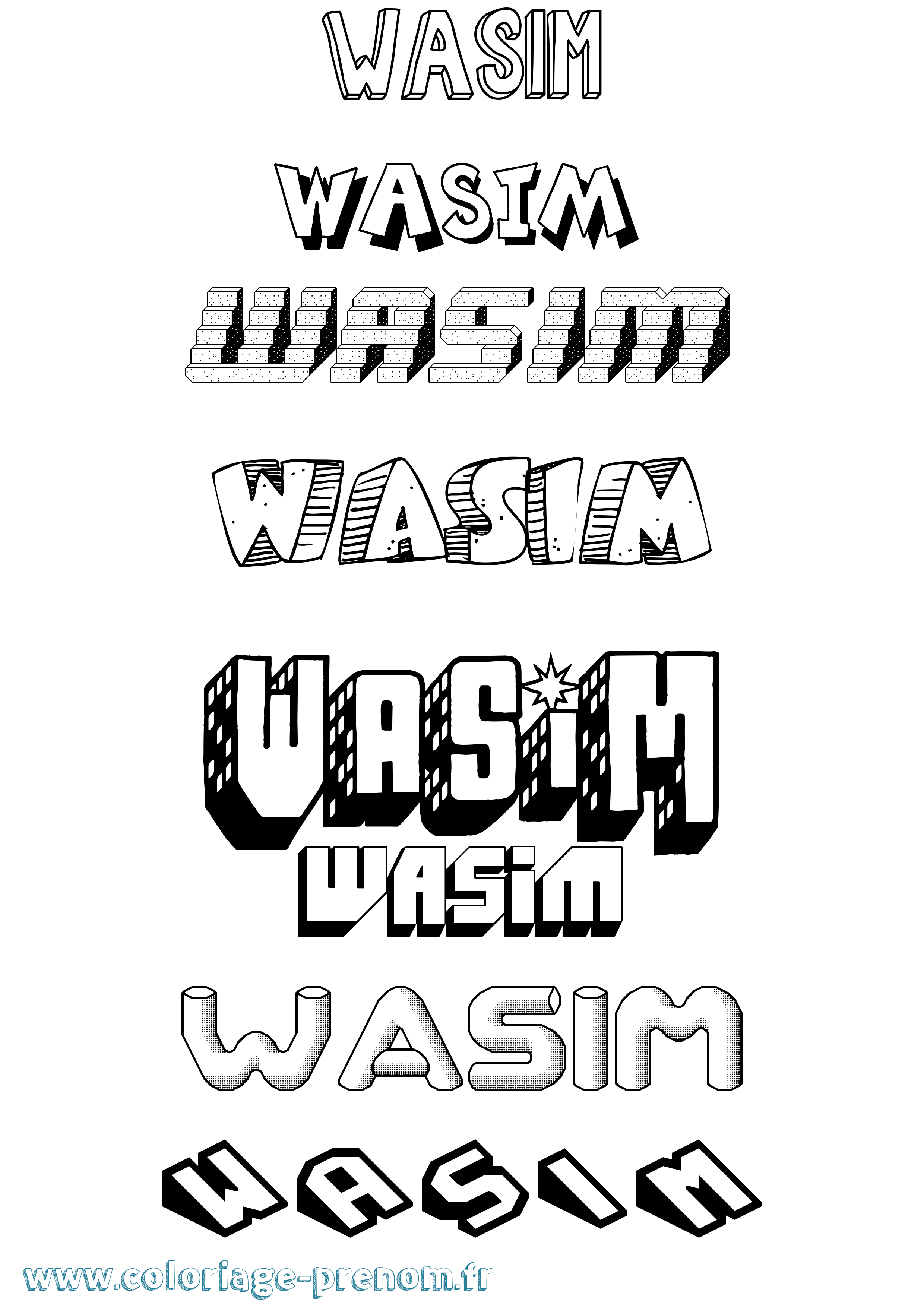 Coloriage prénom Wasim Effet 3D