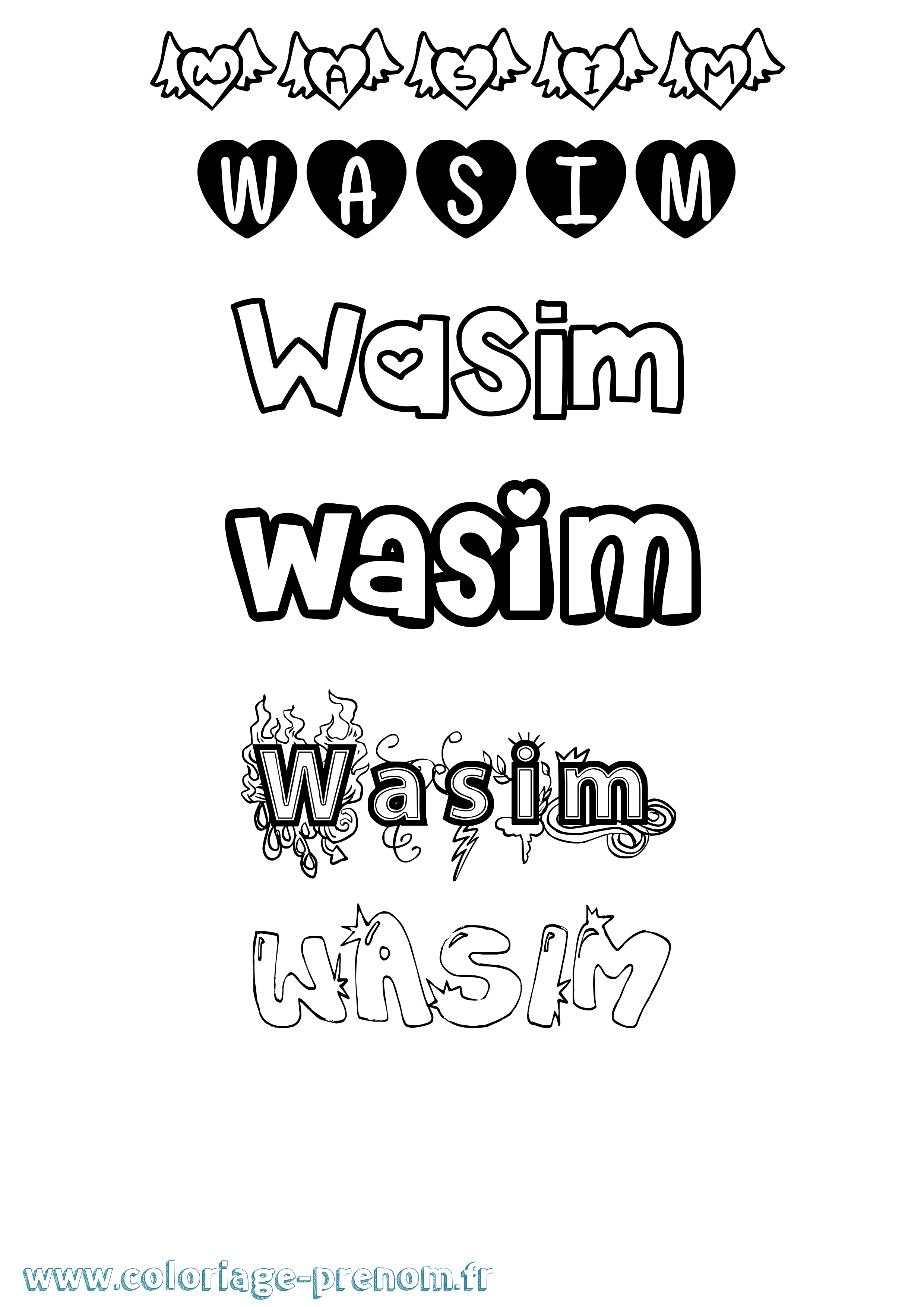 Coloriage prénom Wasim Girly