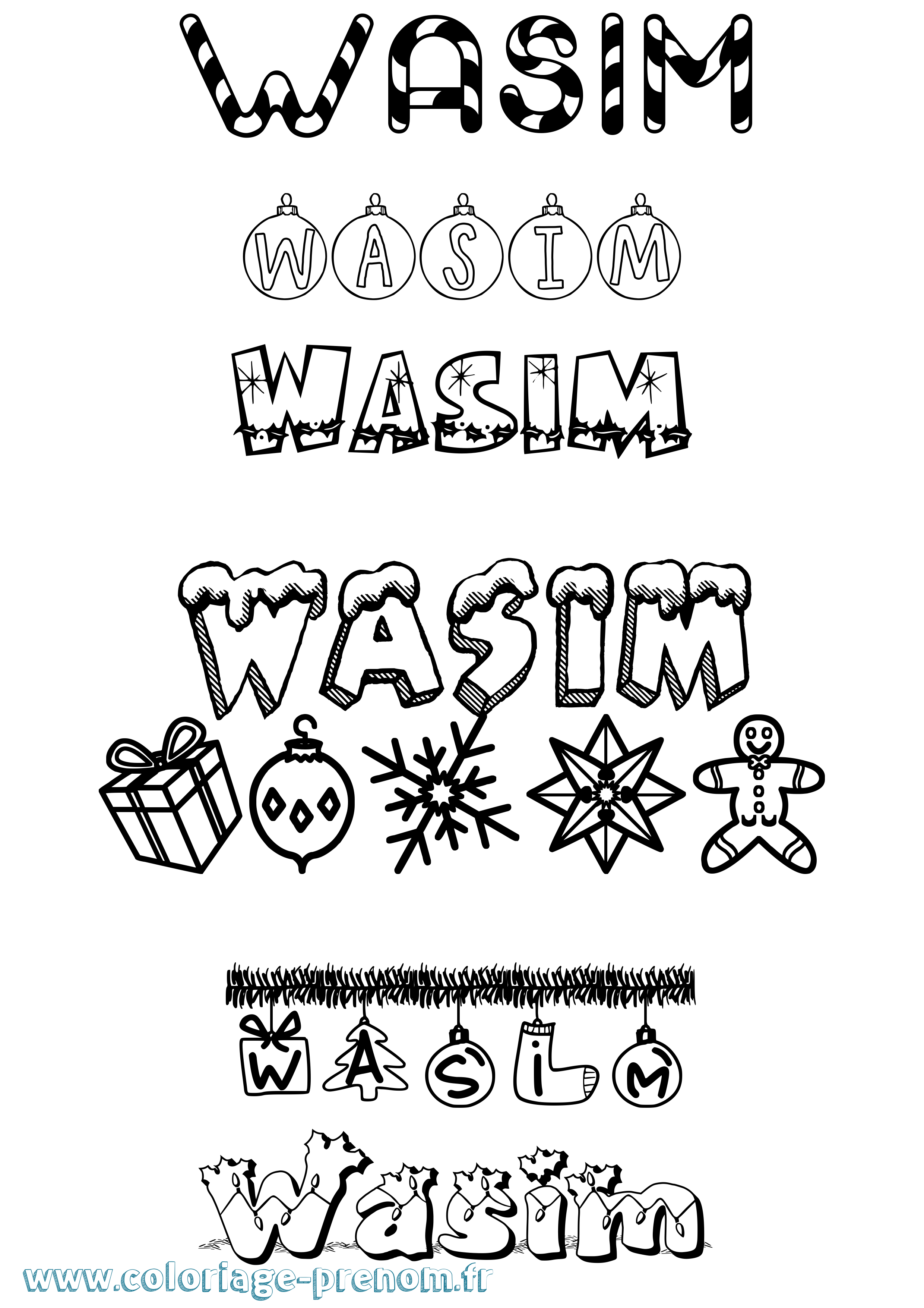 Coloriage prénom Wasim Noël