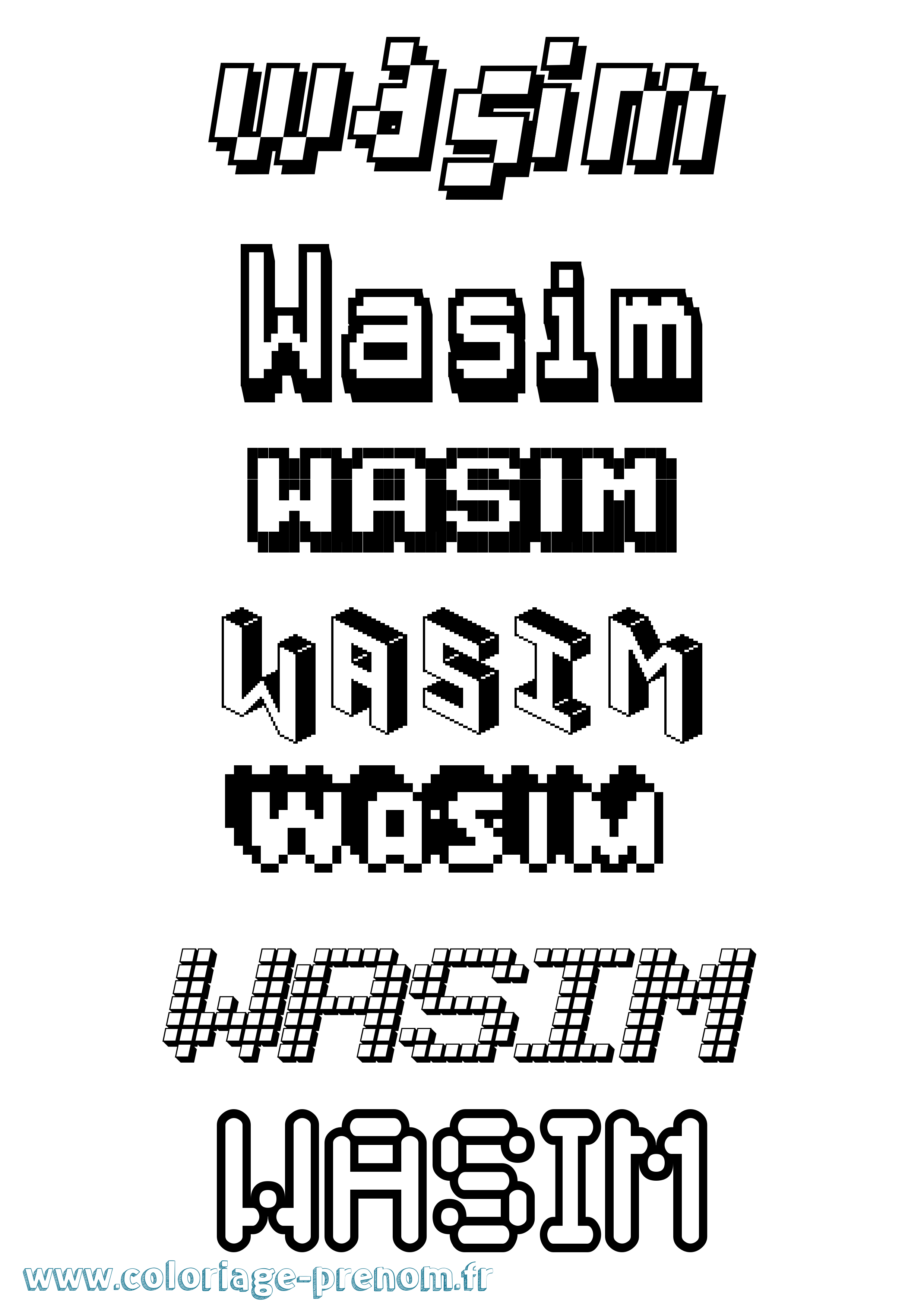 Coloriage prénom Wasim Pixel