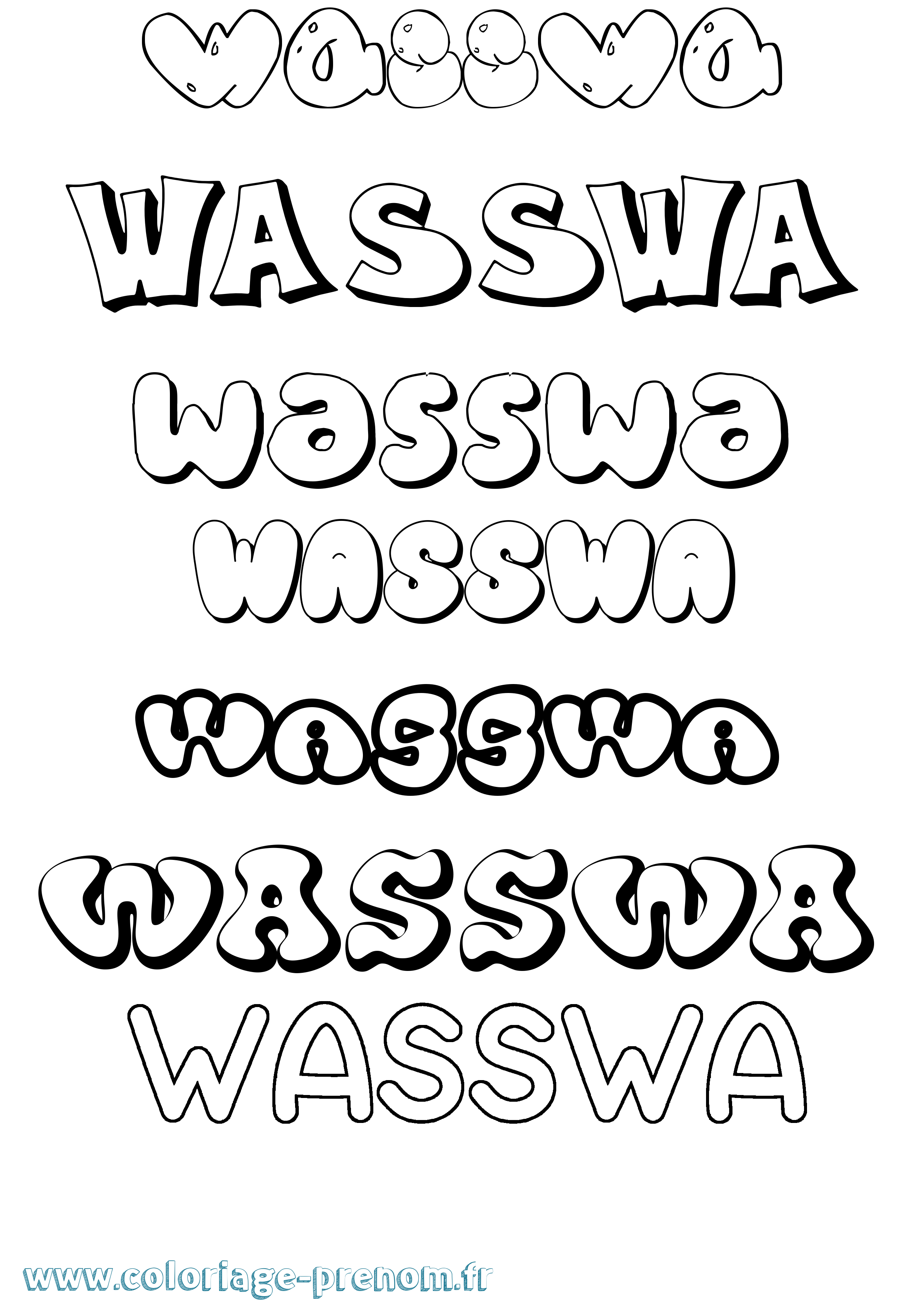 Coloriage prénom Wasswa Bubble