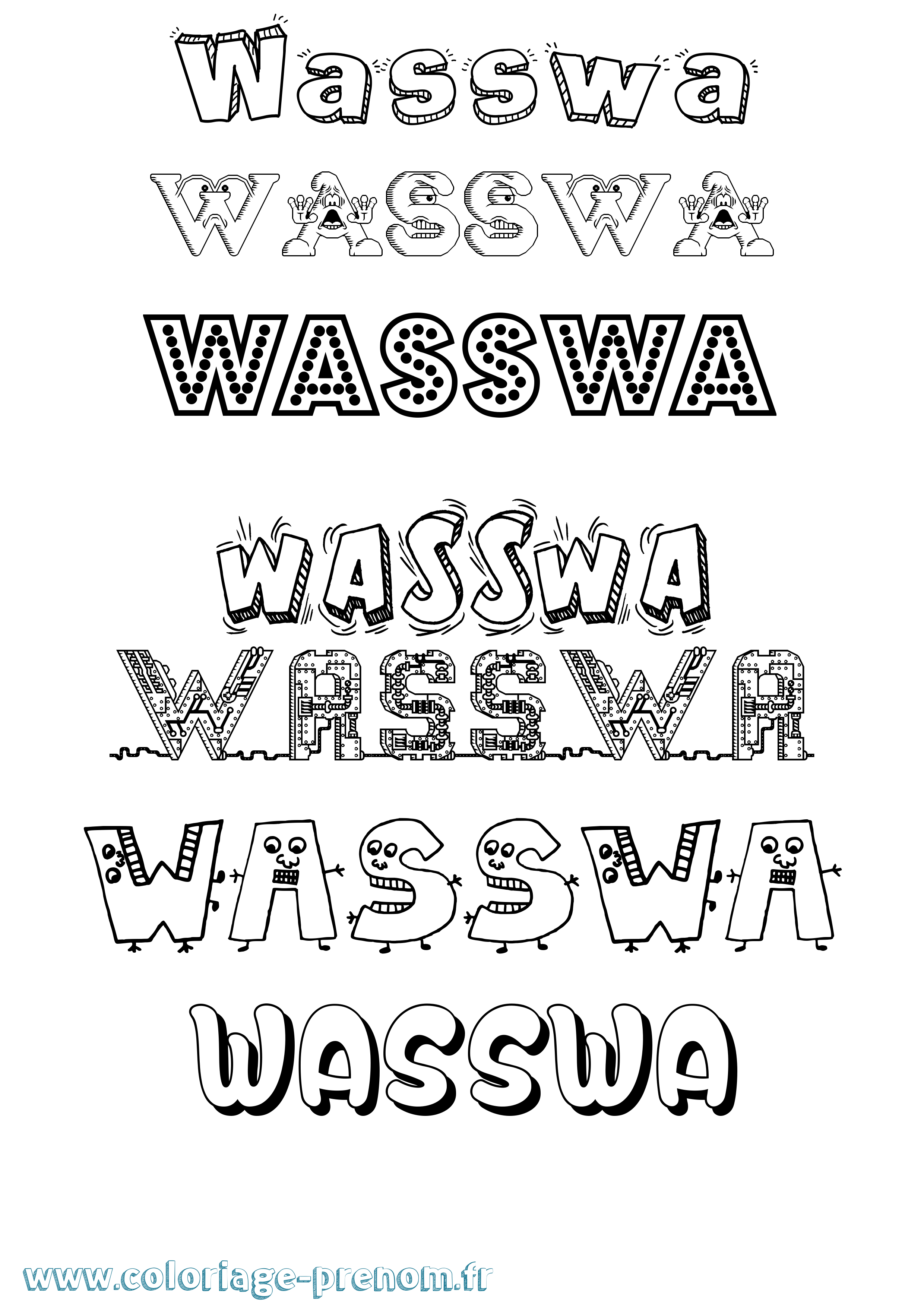 Coloriage prénom Wasswa Fun