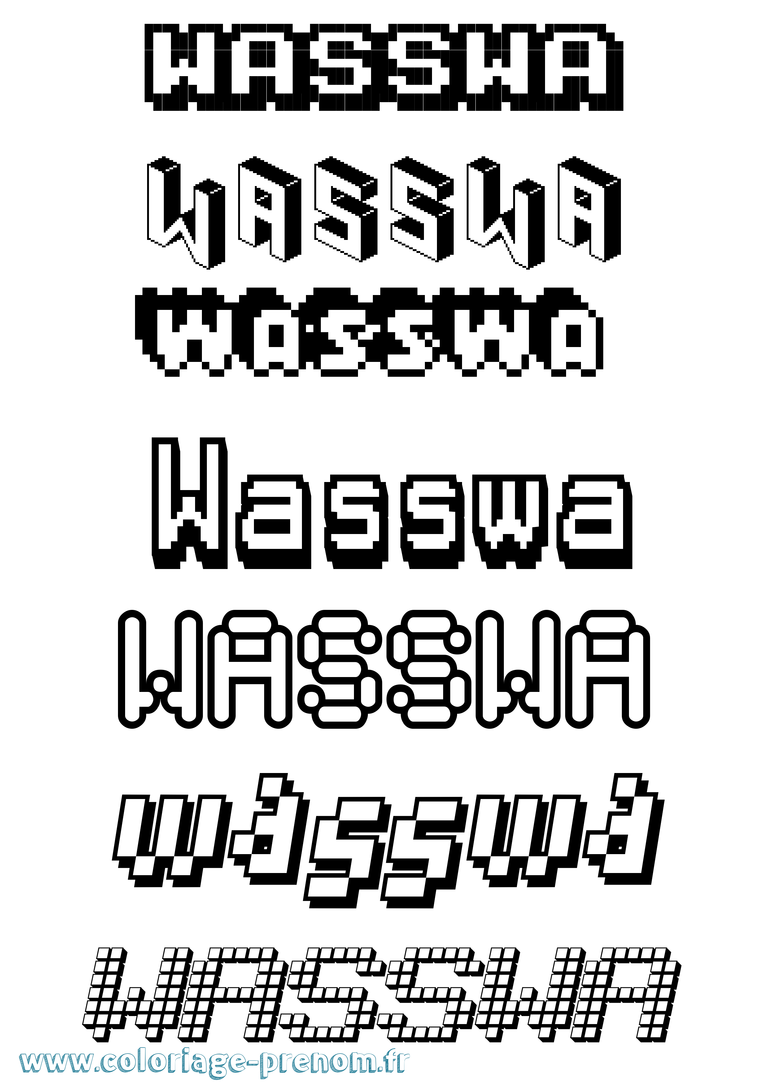Coloriage prénom Wasswa Pixel