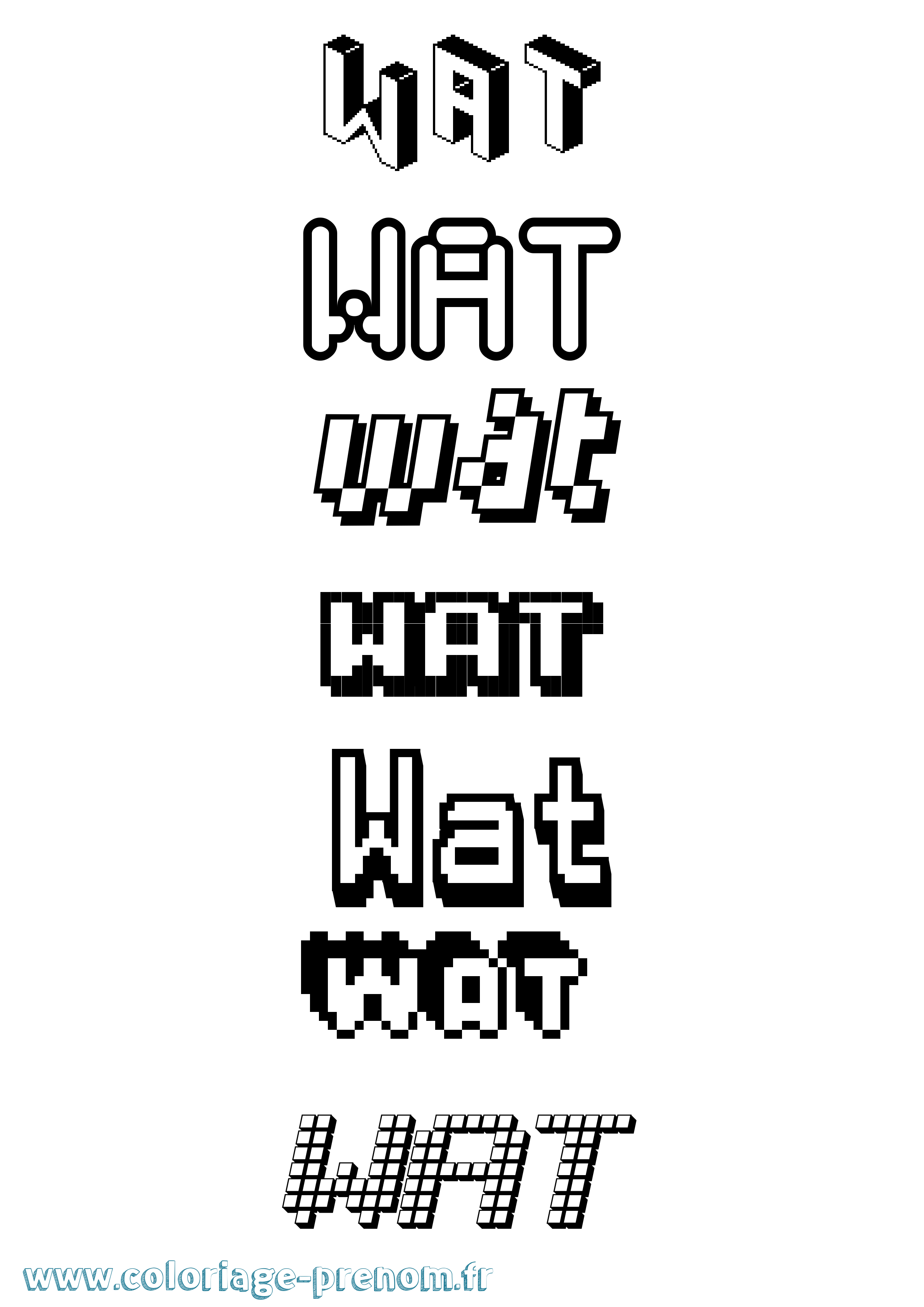Coloriage prénom Wat Pixel