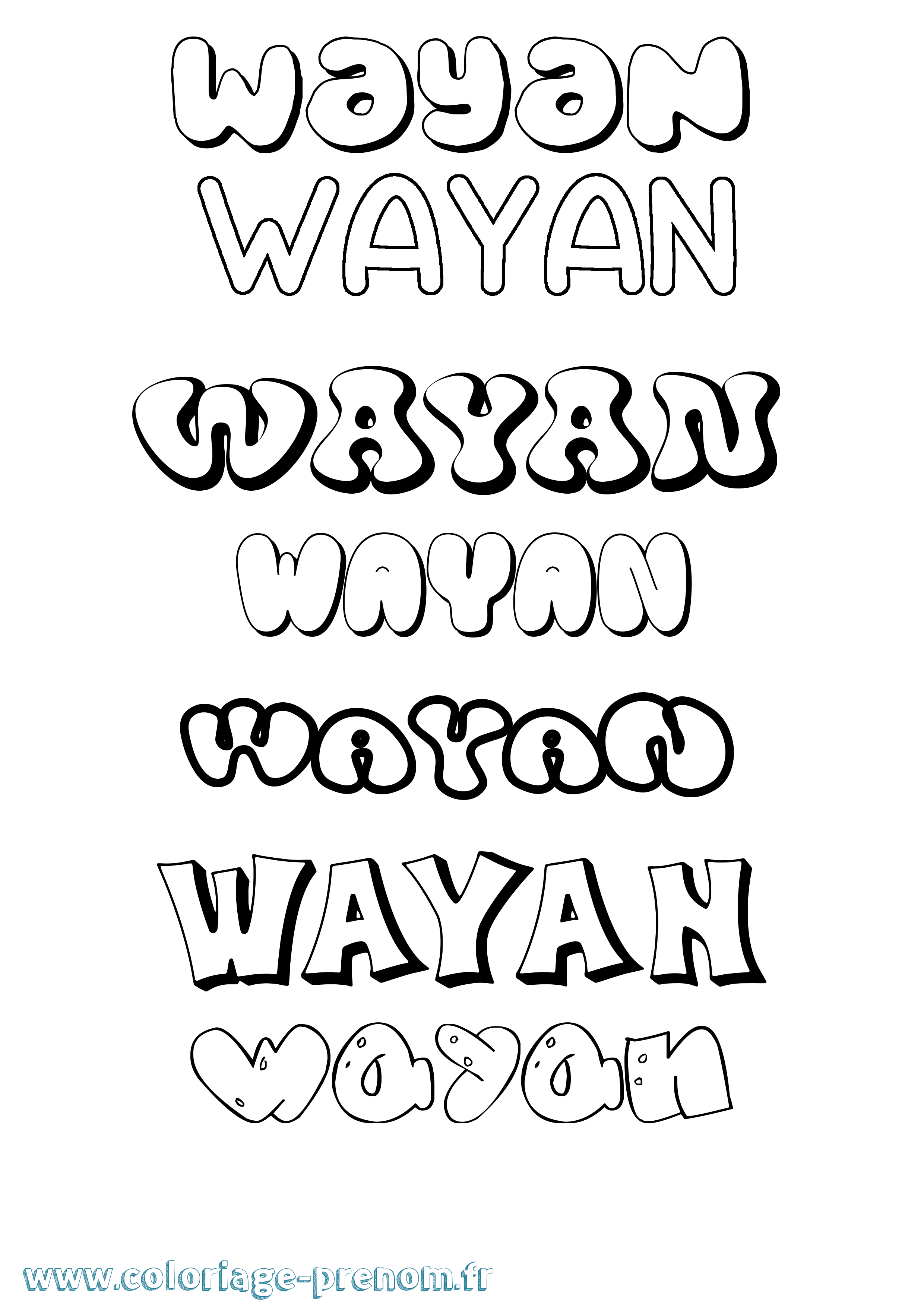 Coloriage Wayan Bubble Coloriage prénom Wayan Bubble