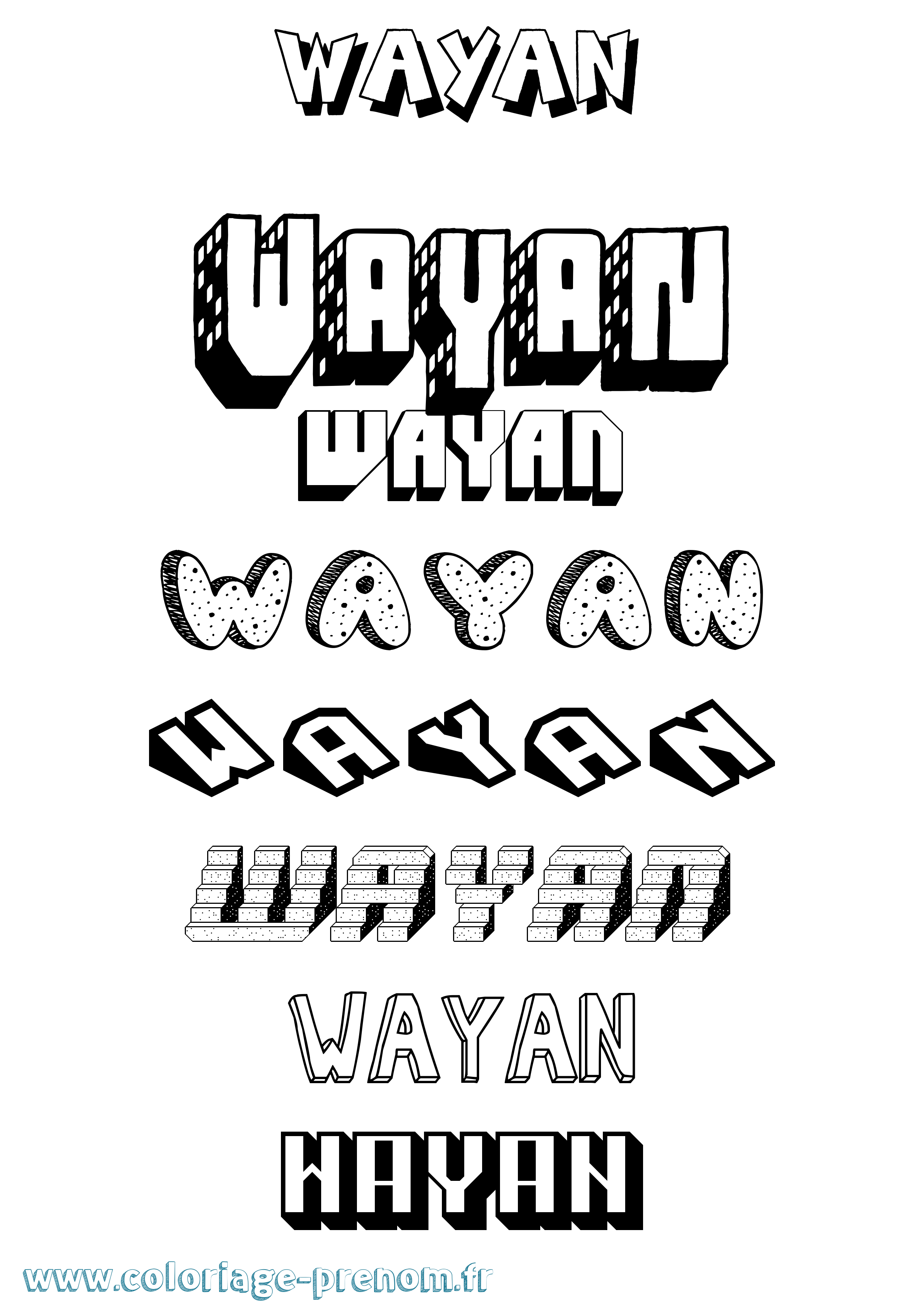 Coloriage Wayan Effet 3D Coloriage prénom Wayan Effet 3D