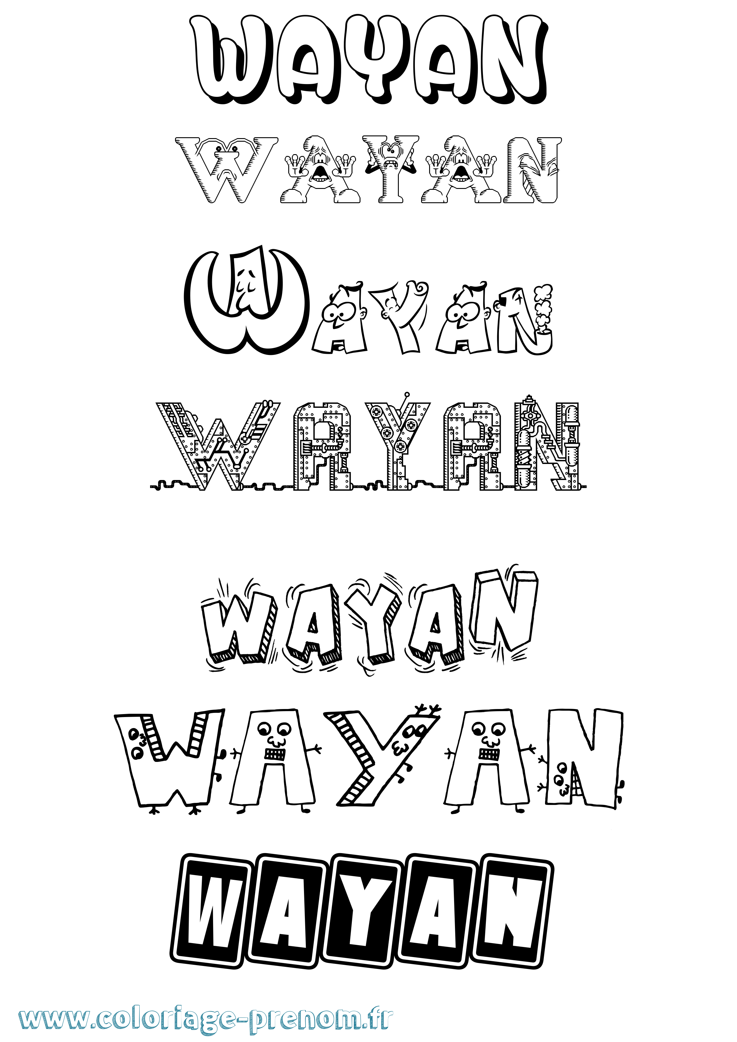 Coloriage prénom Wayan Fun