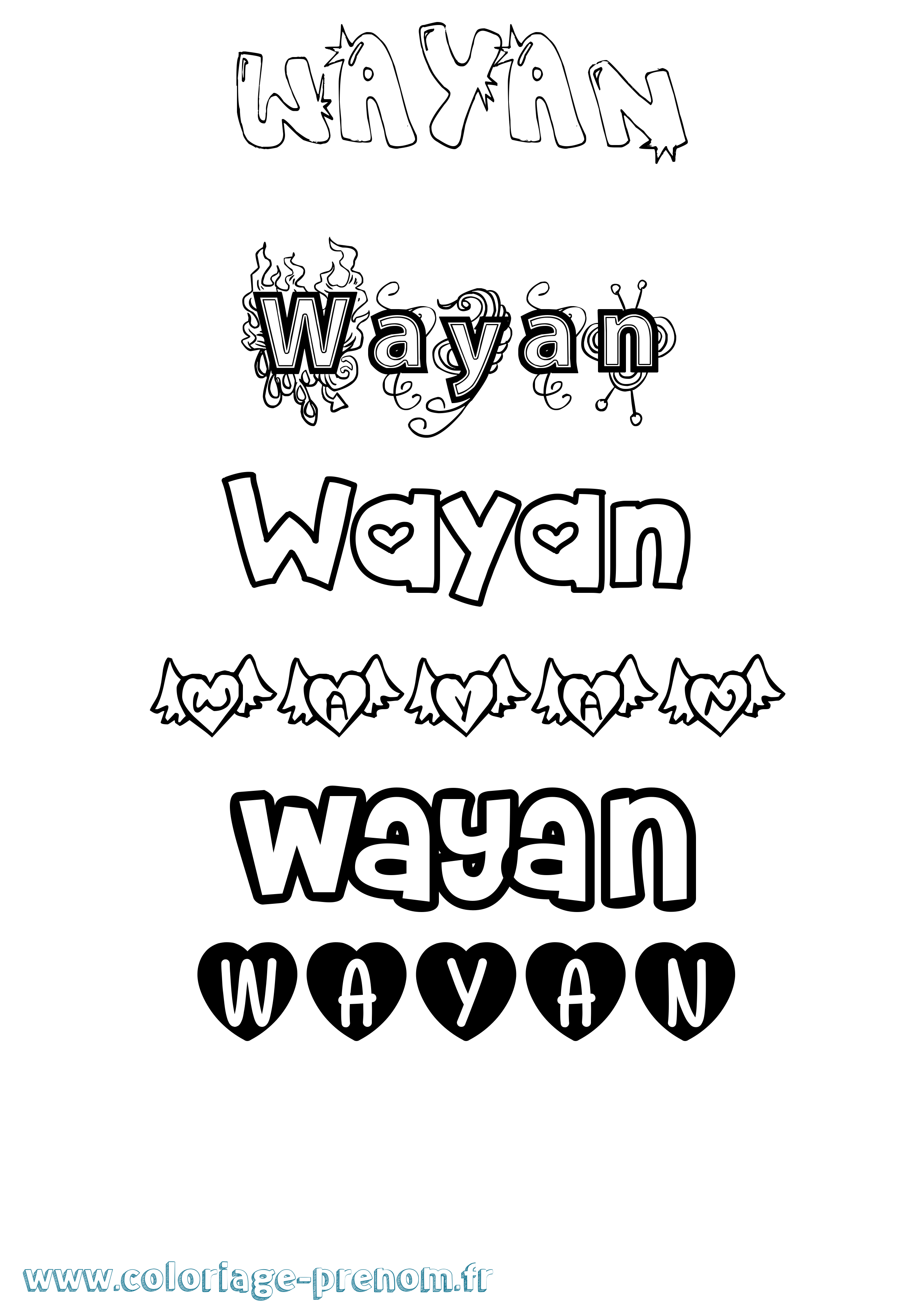 Coloriage Wayan Girly Coloriage prénom Wayan Girly