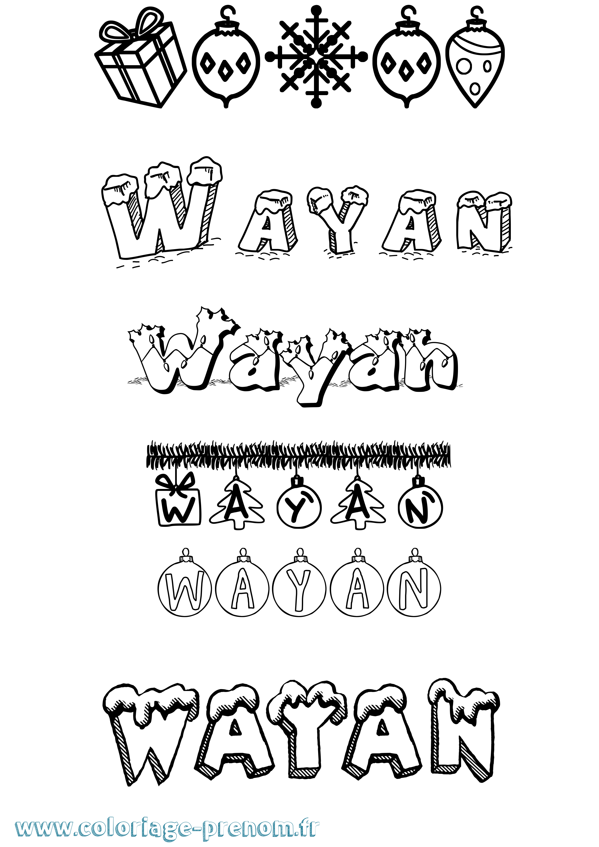 Coloriage prénom Wayan Noël