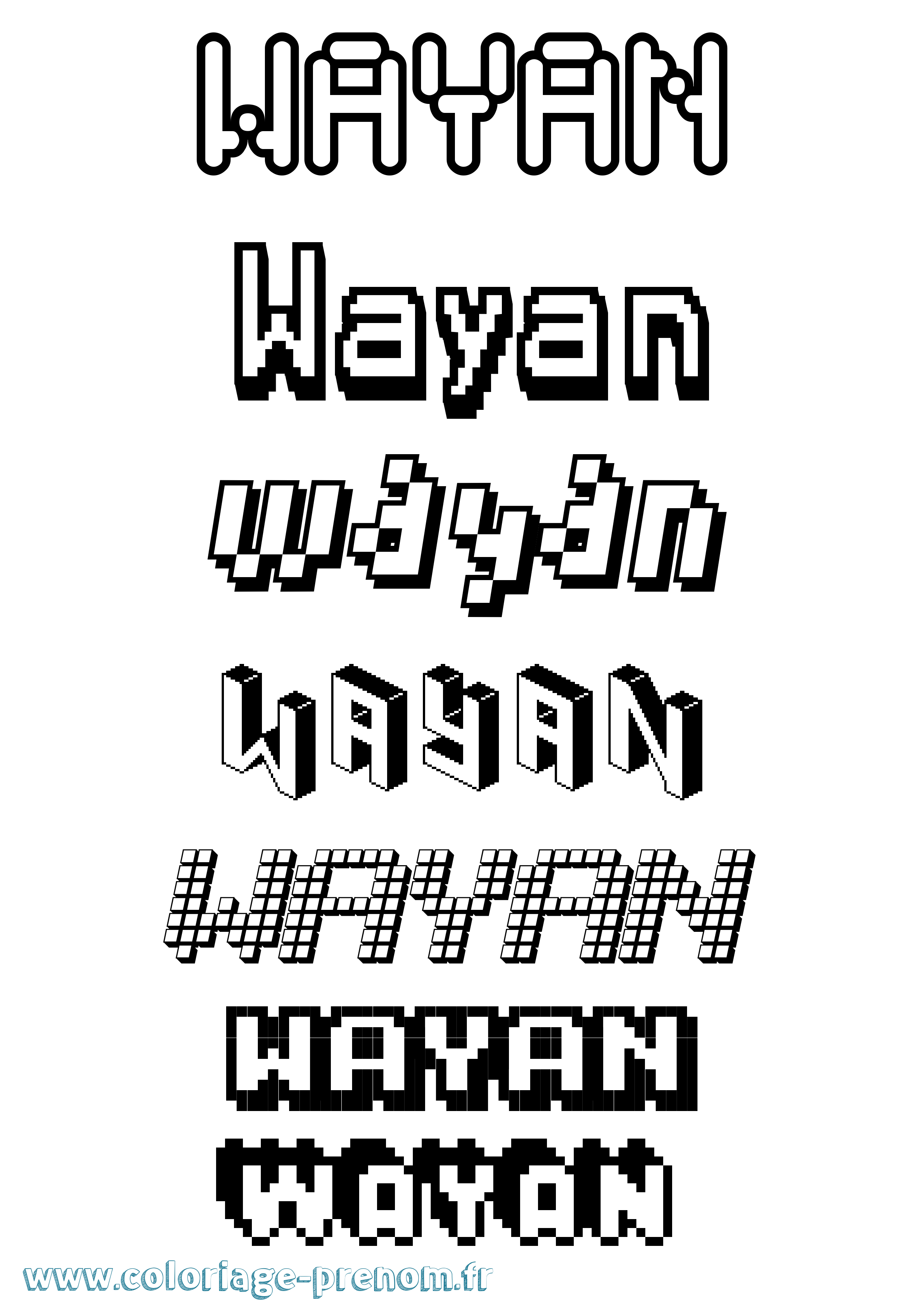 Coloriage prénom Wayan Pixel