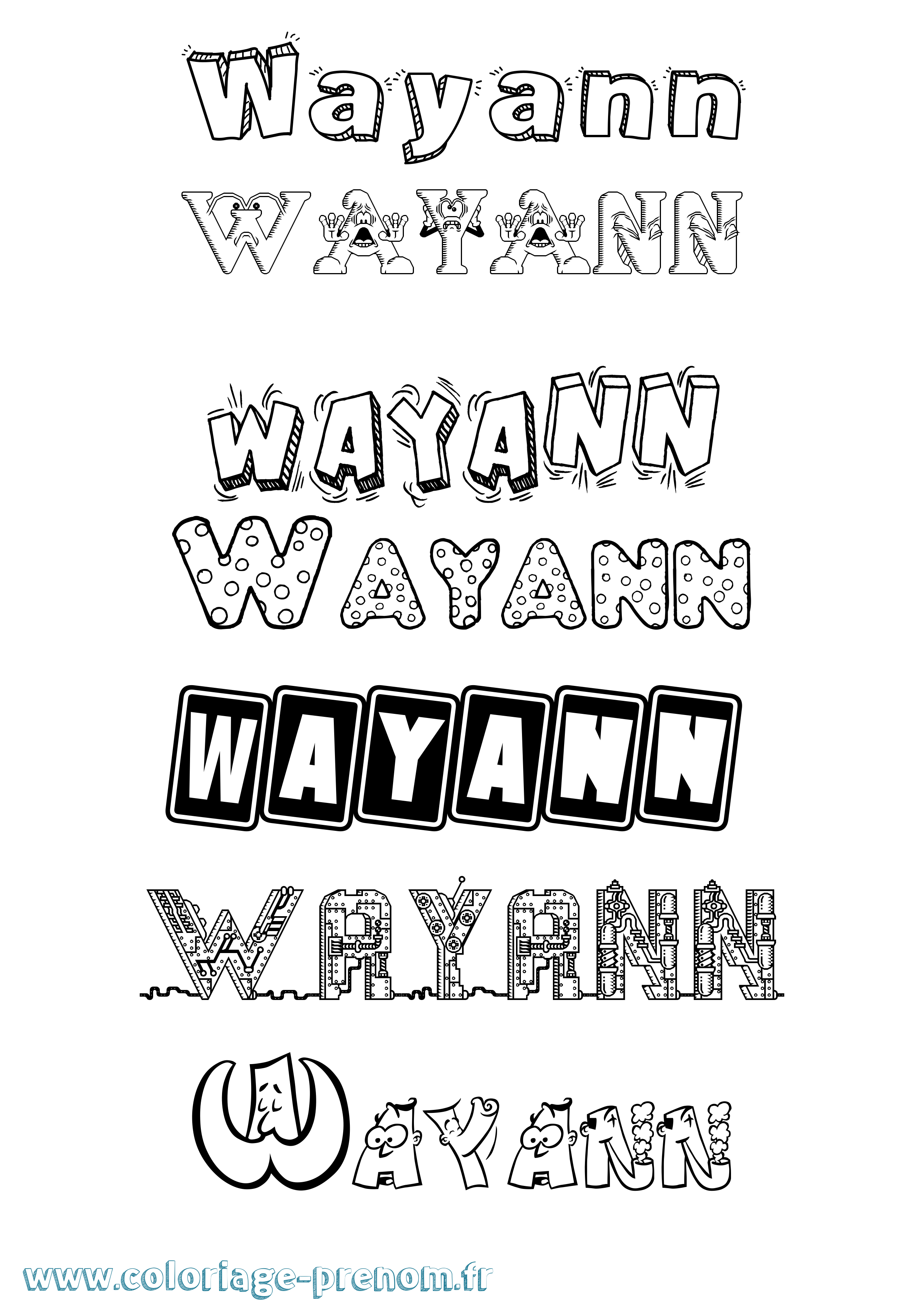 Coloriage prénom Wayann Fun
