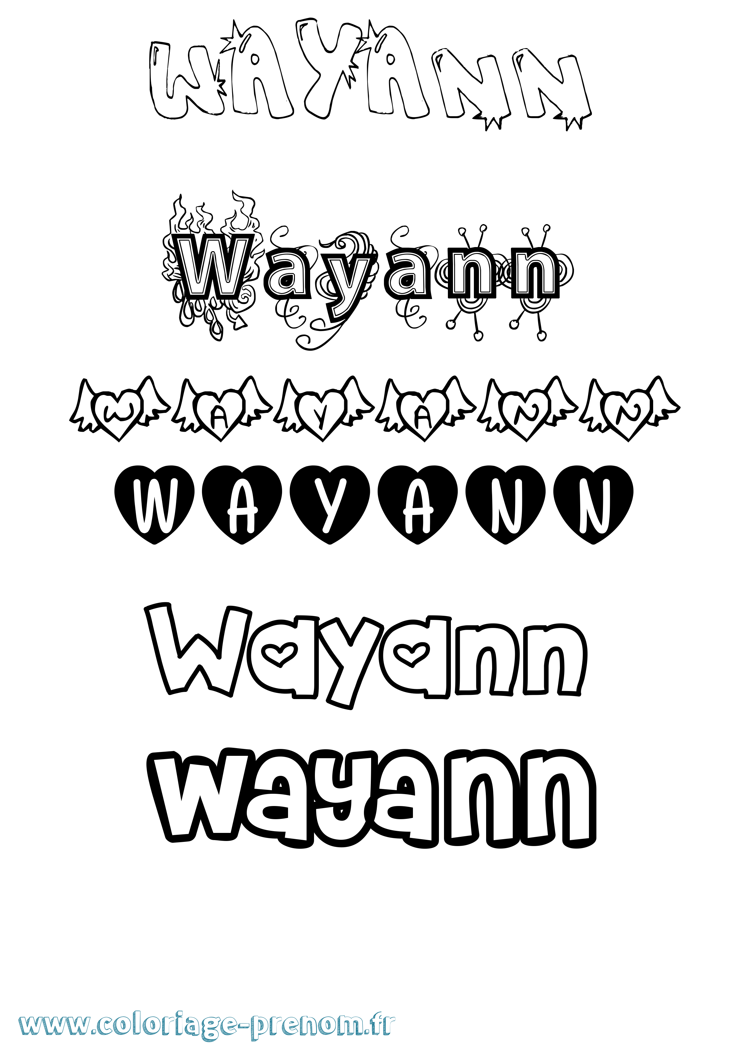 Coloriage prénom Wayann Girly