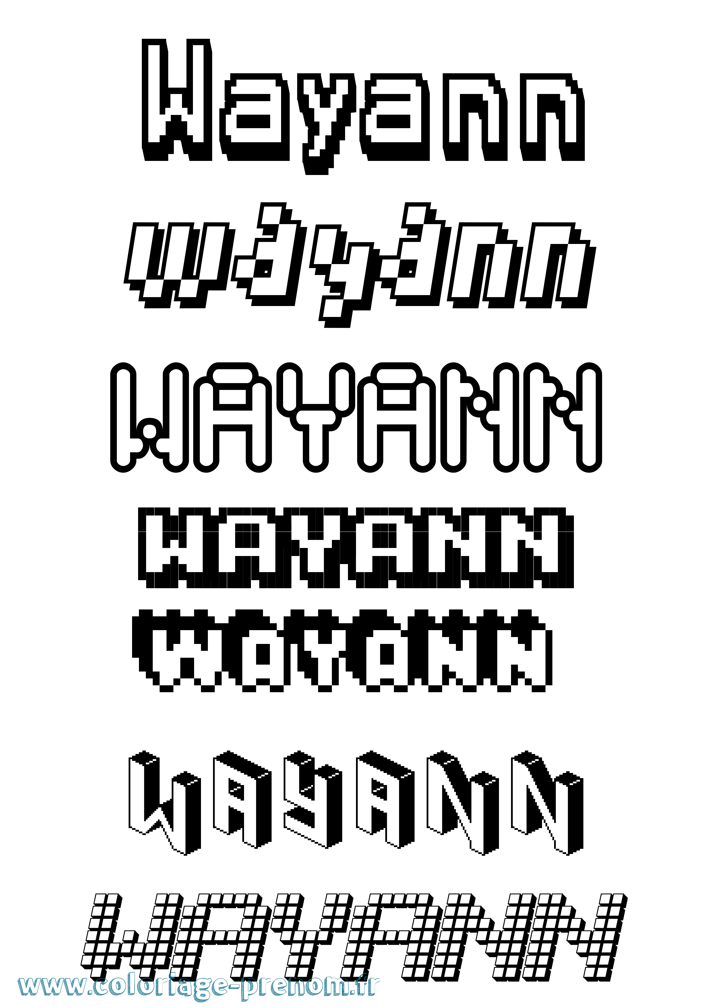 Coloriage prénom Wayann Pixel