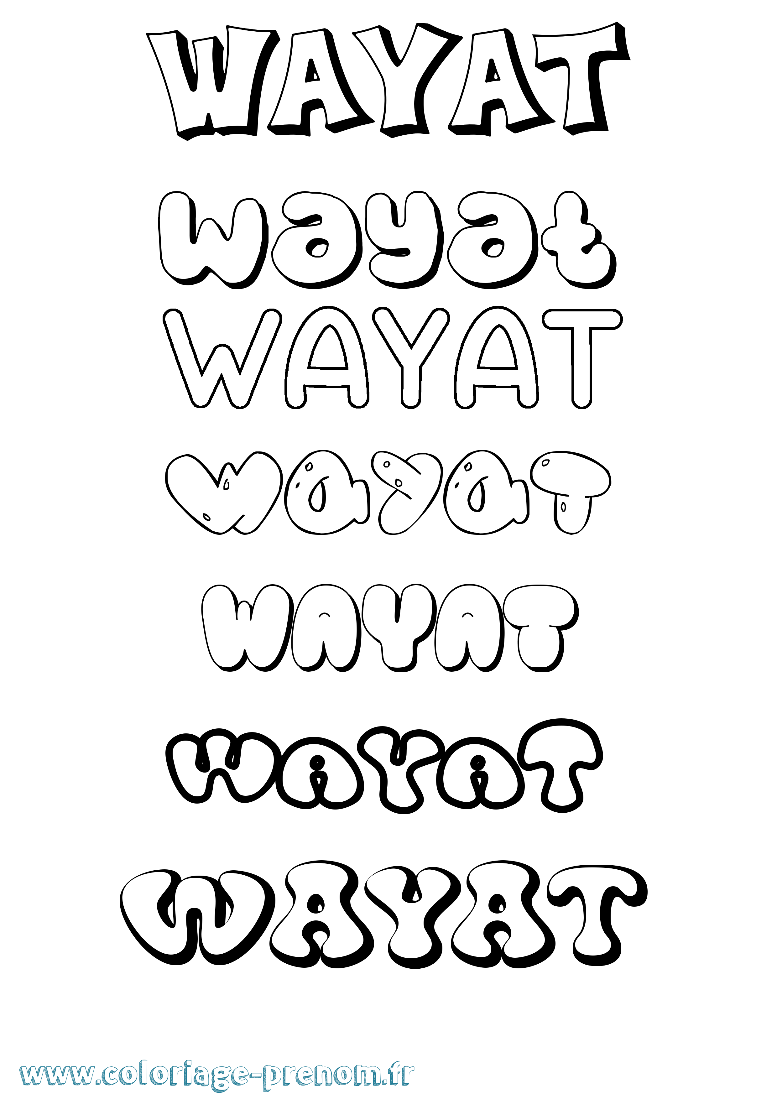 Coloriage Wayat Bubble Coloriage prénom Wayat Bubble