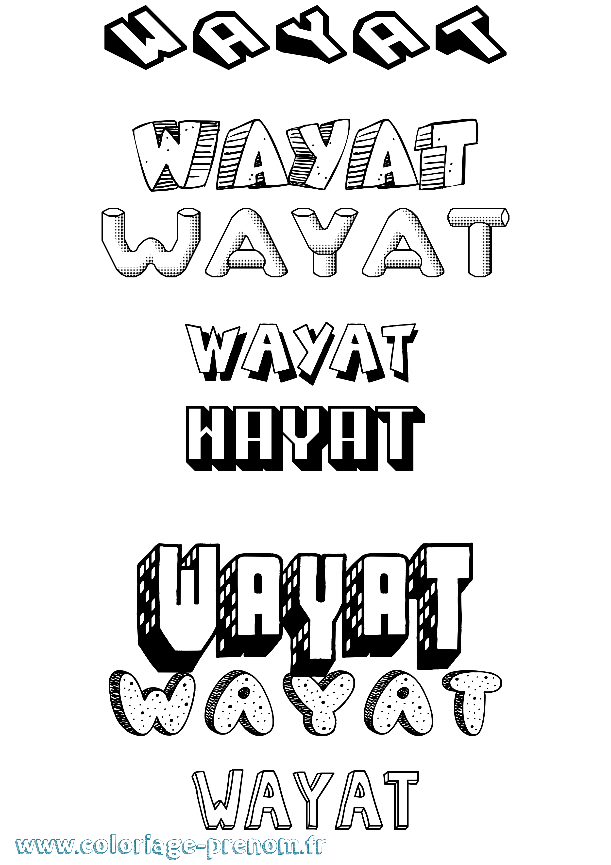 Coloriage Wayat Effet 3D Coloriage prénom Wayat Effet 3D
