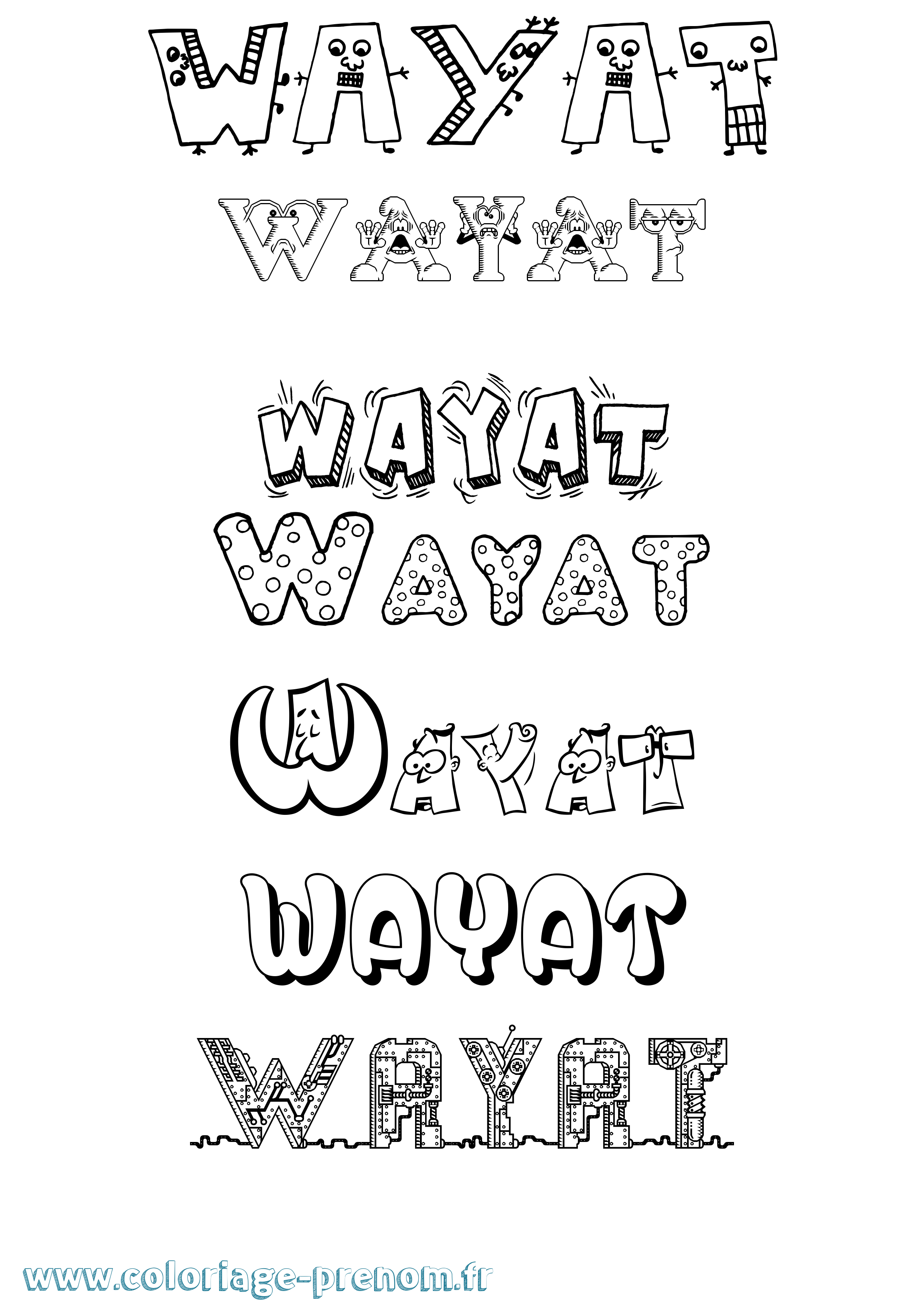 Coloriage prénom Wayat Fun