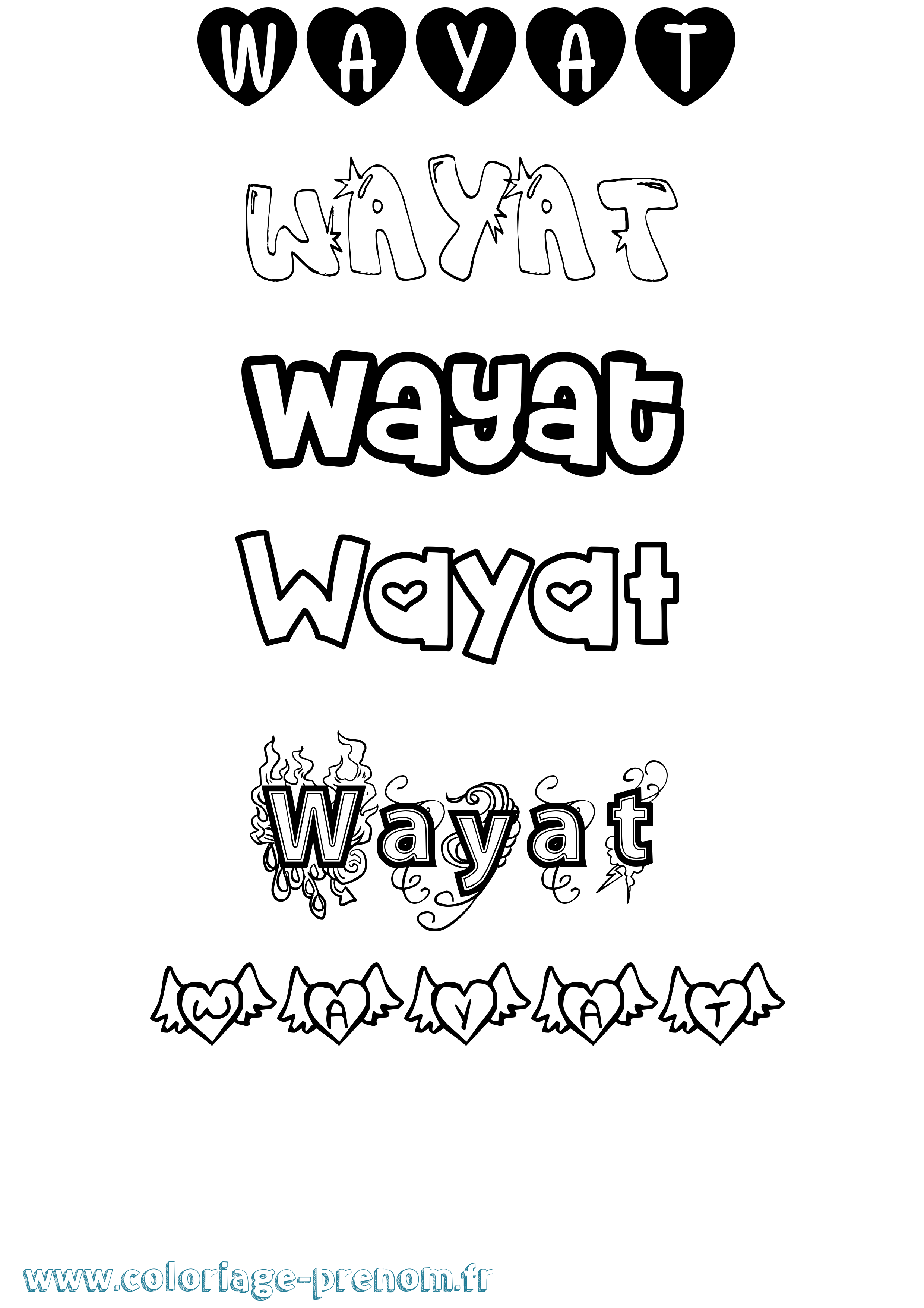 Coloriage prénom Wayat Girly