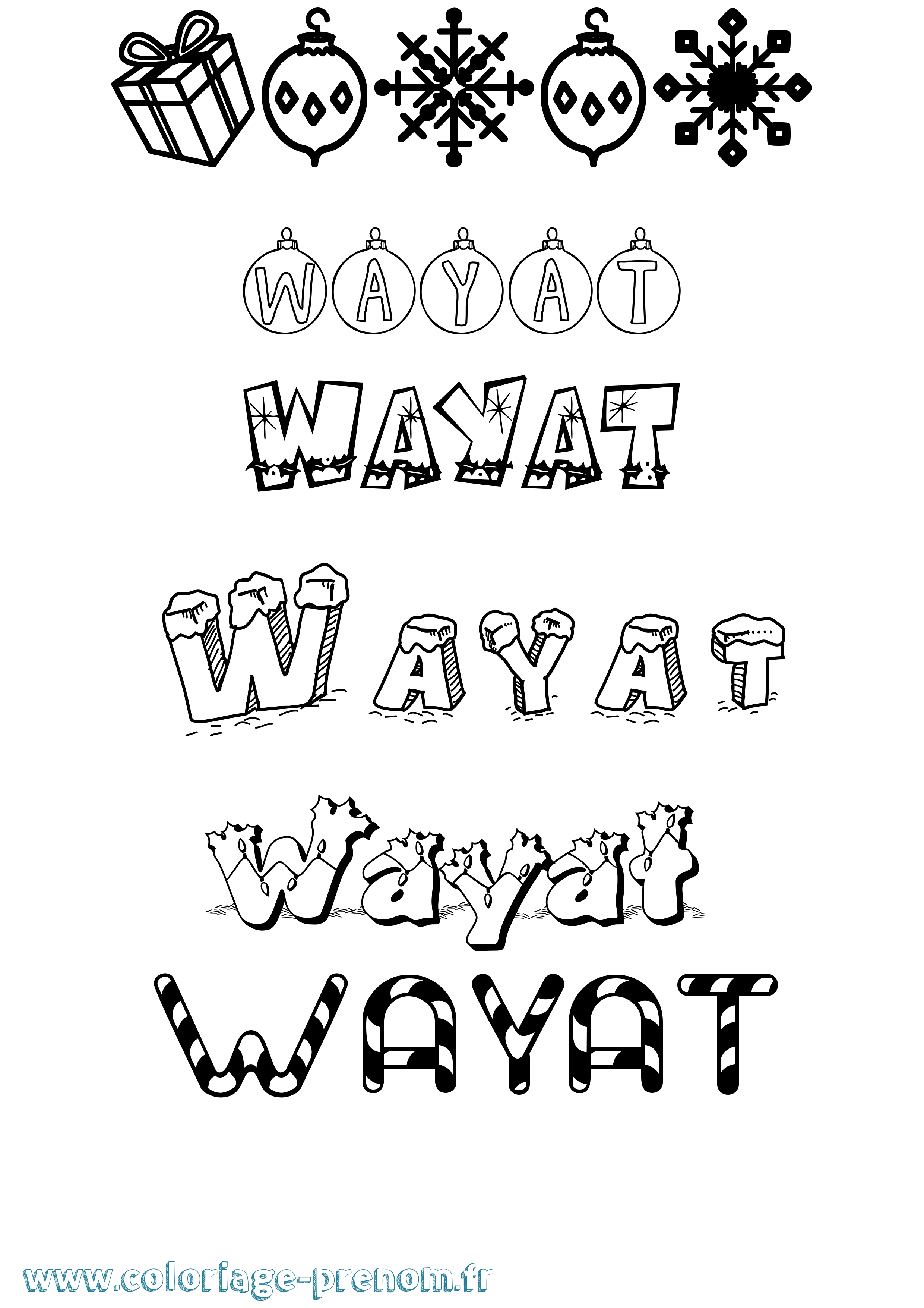 Coloriage Wayat Noël Coloriage prénom Wayat Noël