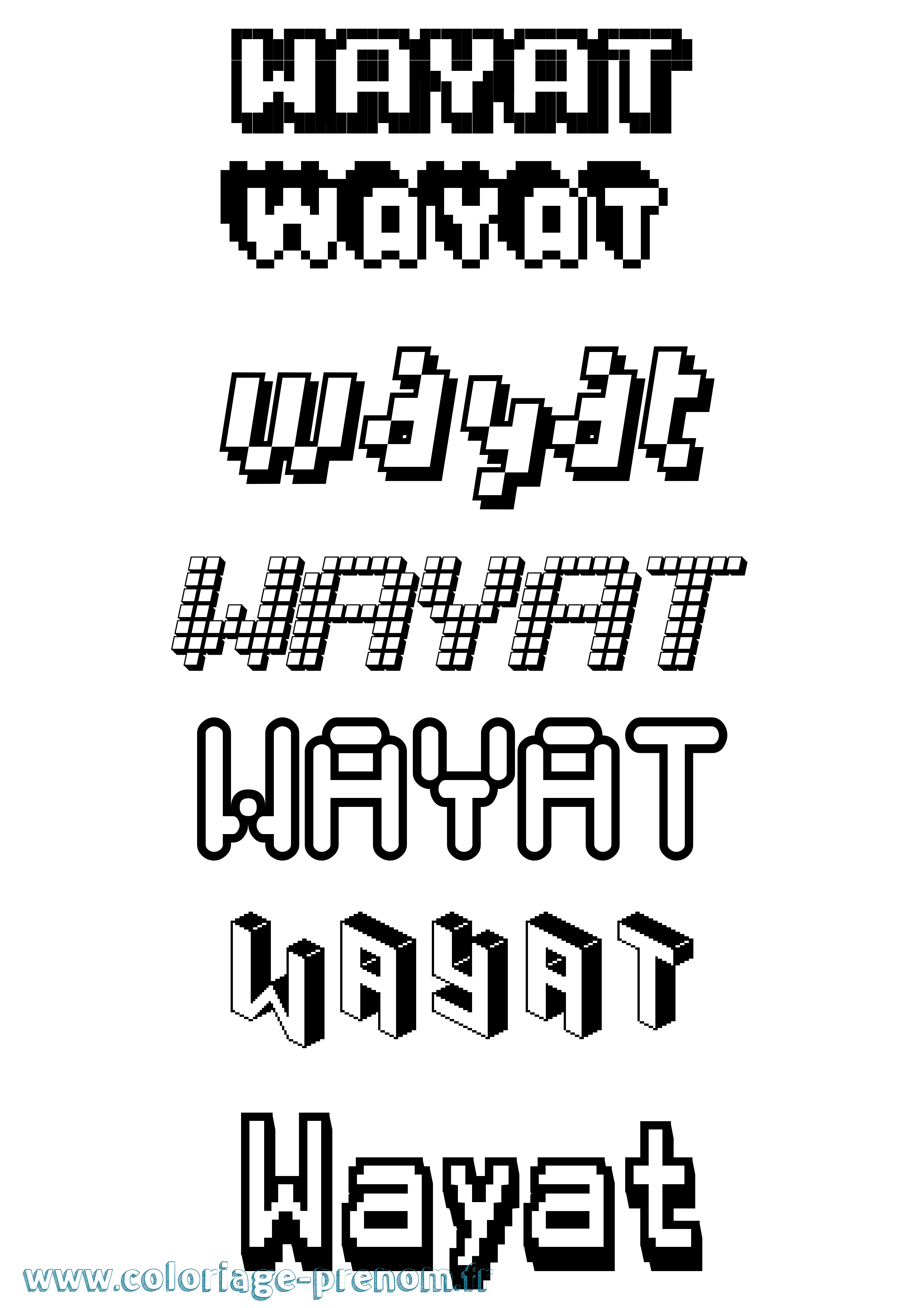 Coloriage prénom Wayat Pixel