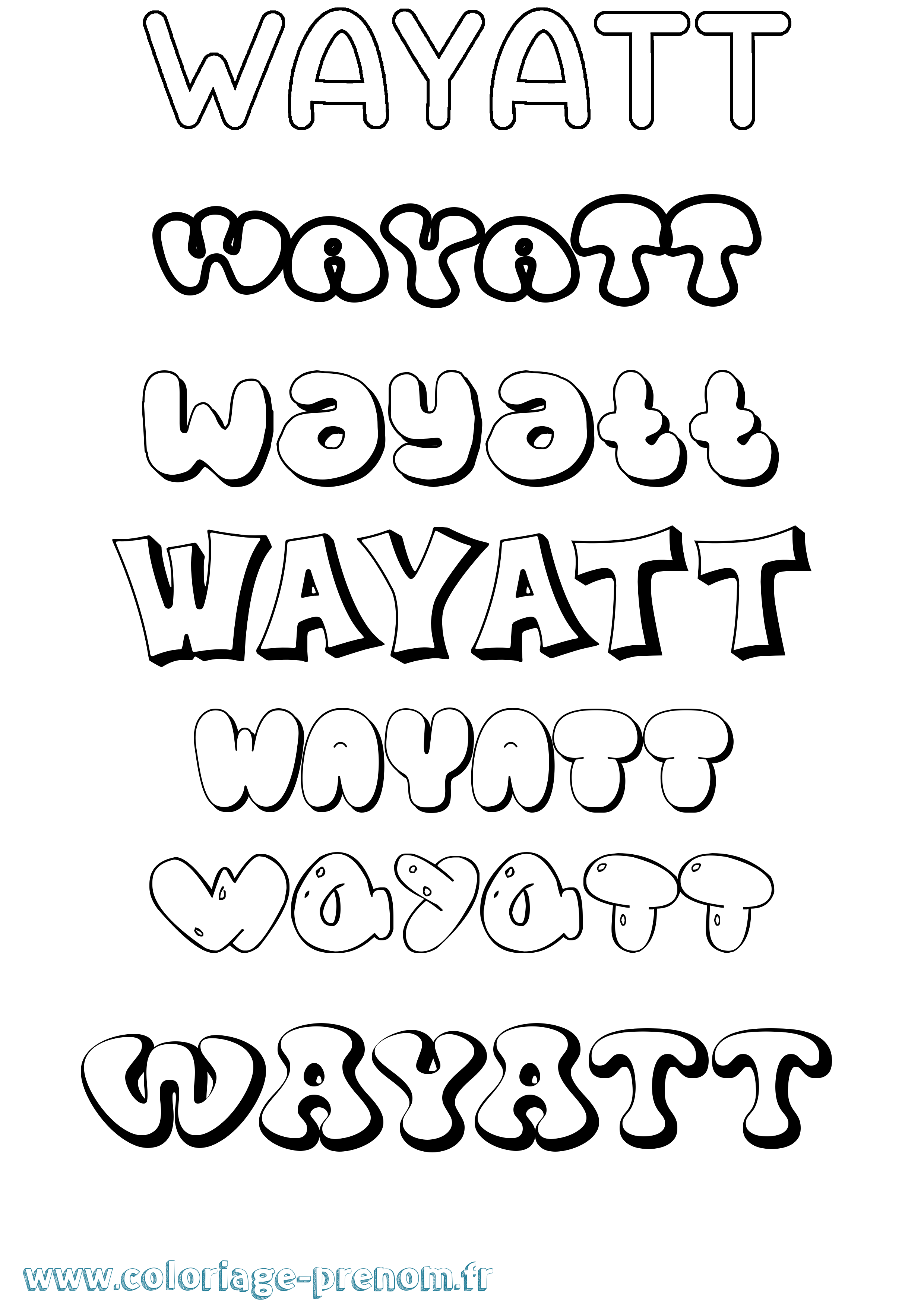 Coloriage prénom Wayatt Bubble