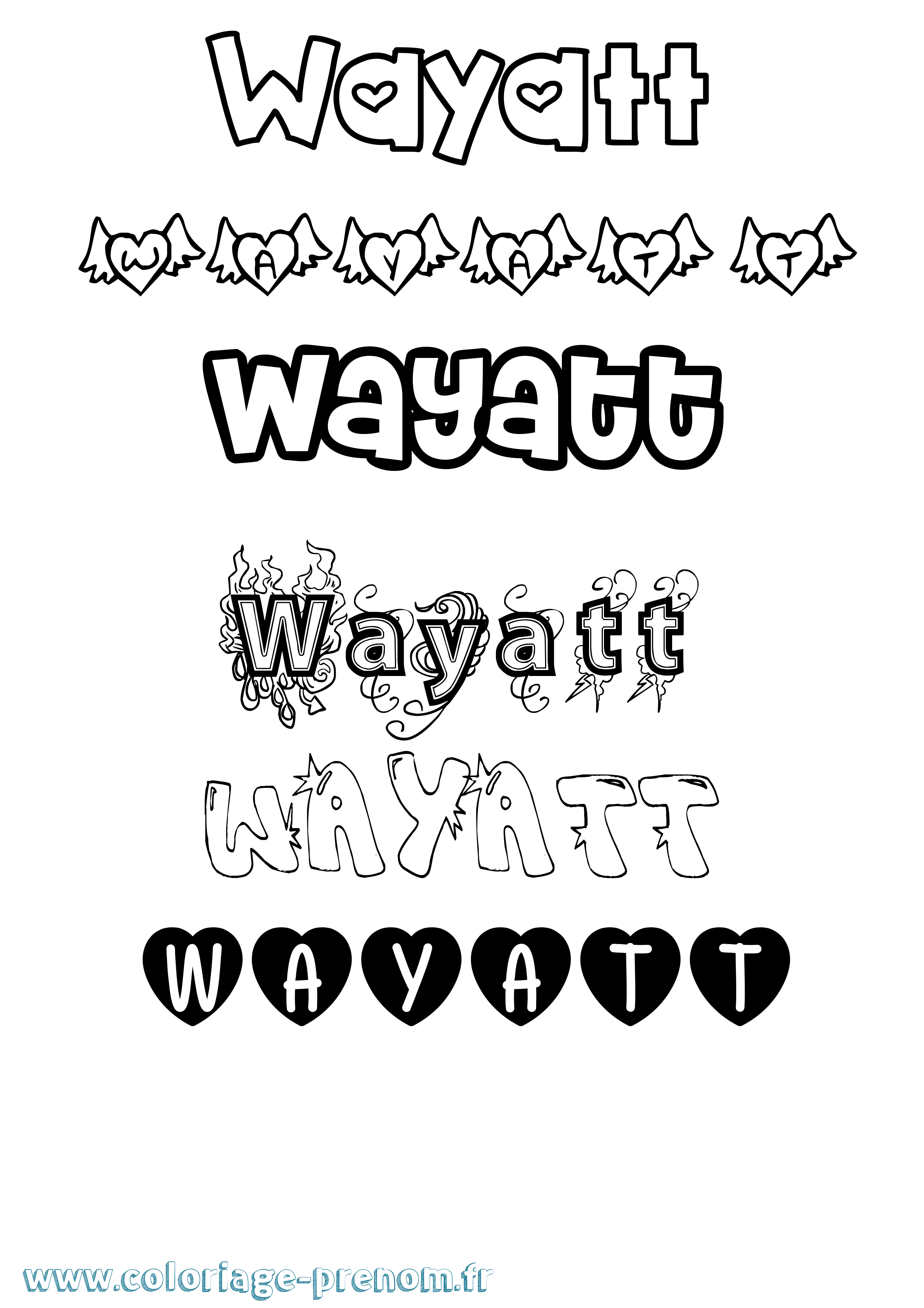 Coloriage prénom Wayatt Girly