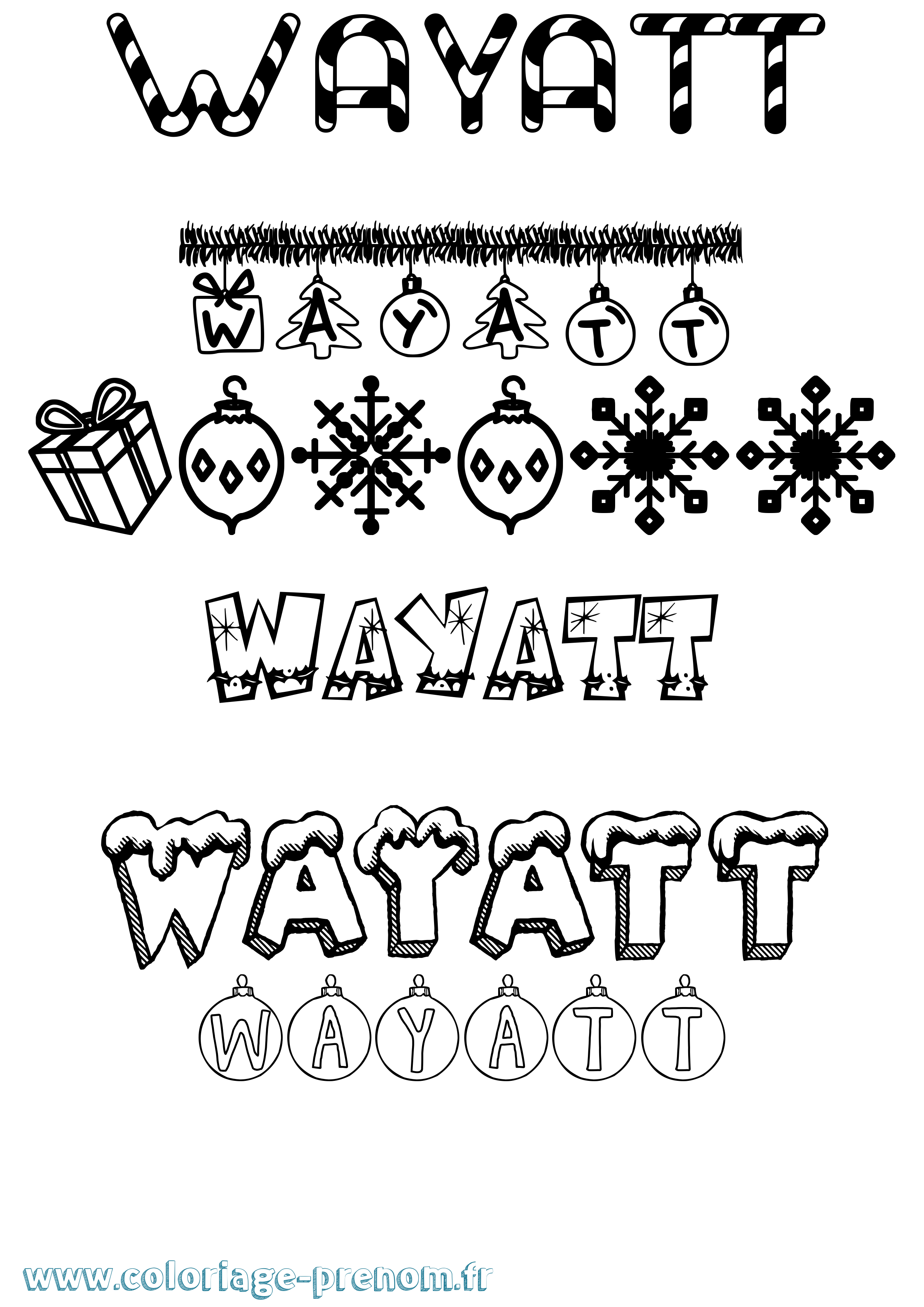 Coloriage prénom Wayatt Noël