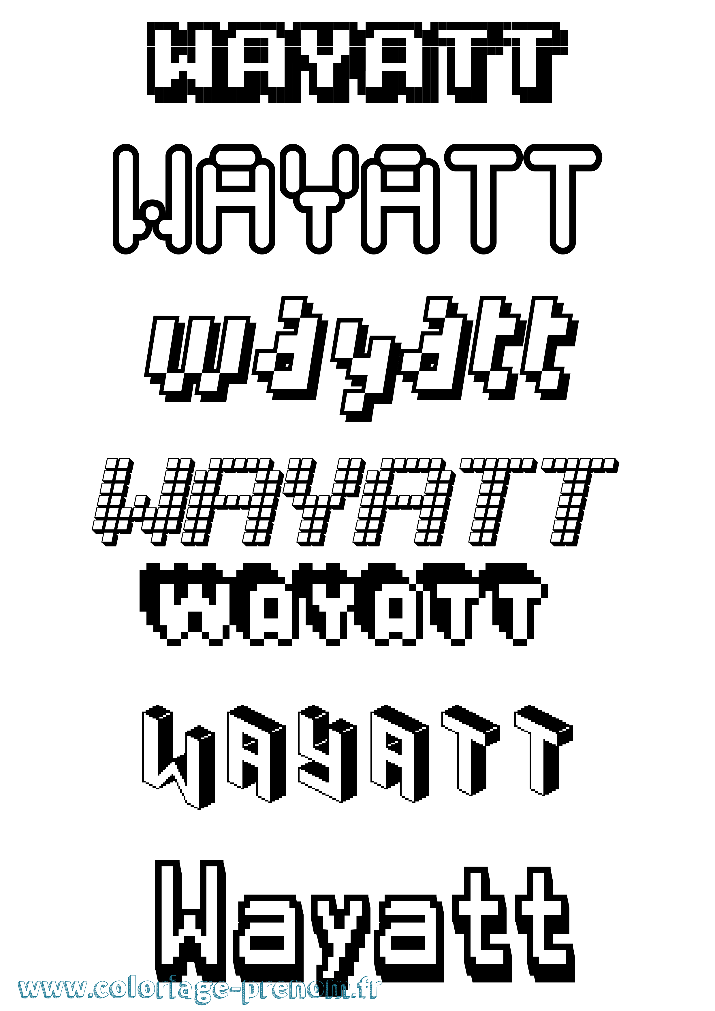 Coloriage prénom Wayatt Pixel