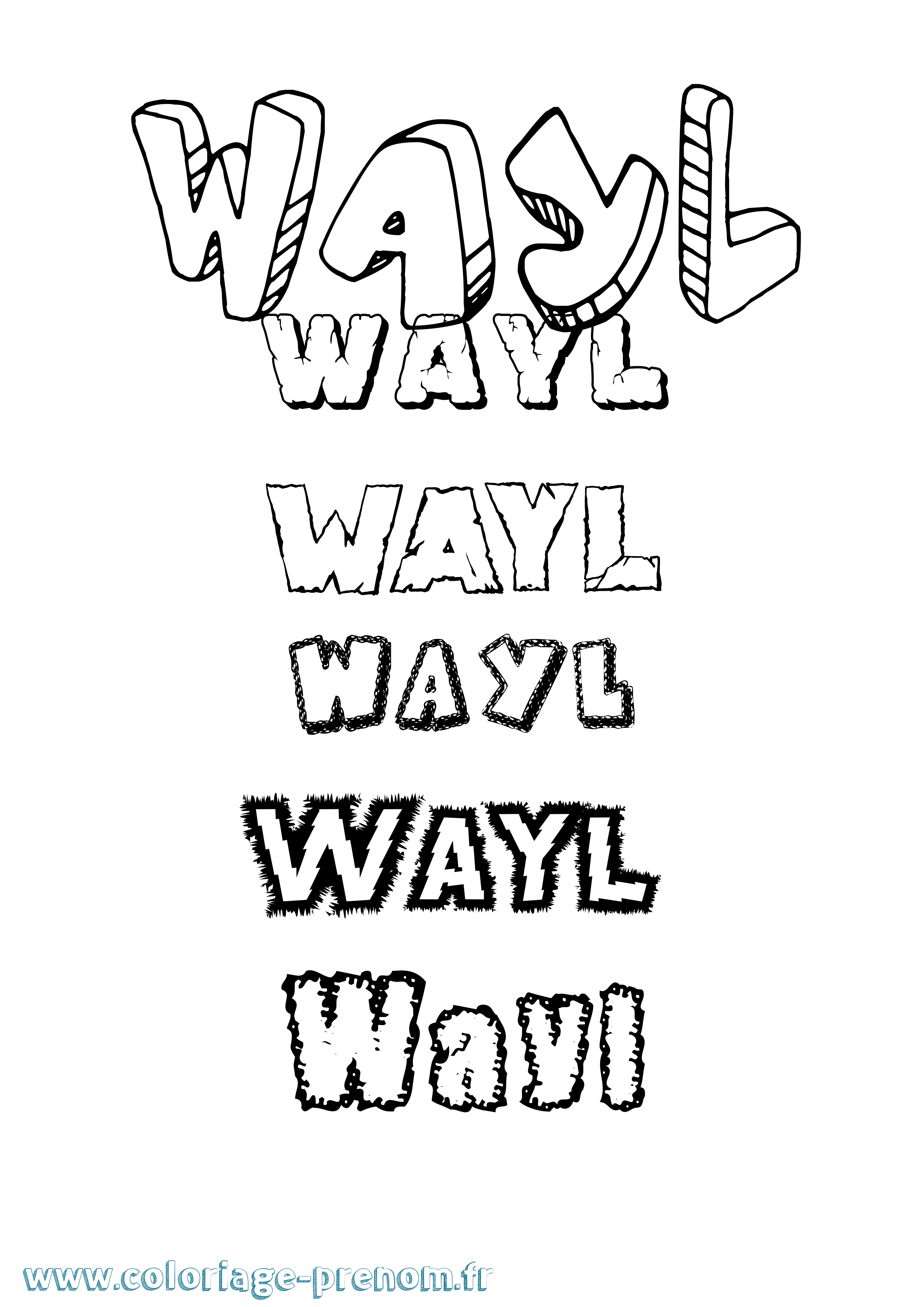 Coloriage prénom Wayl Destructuré