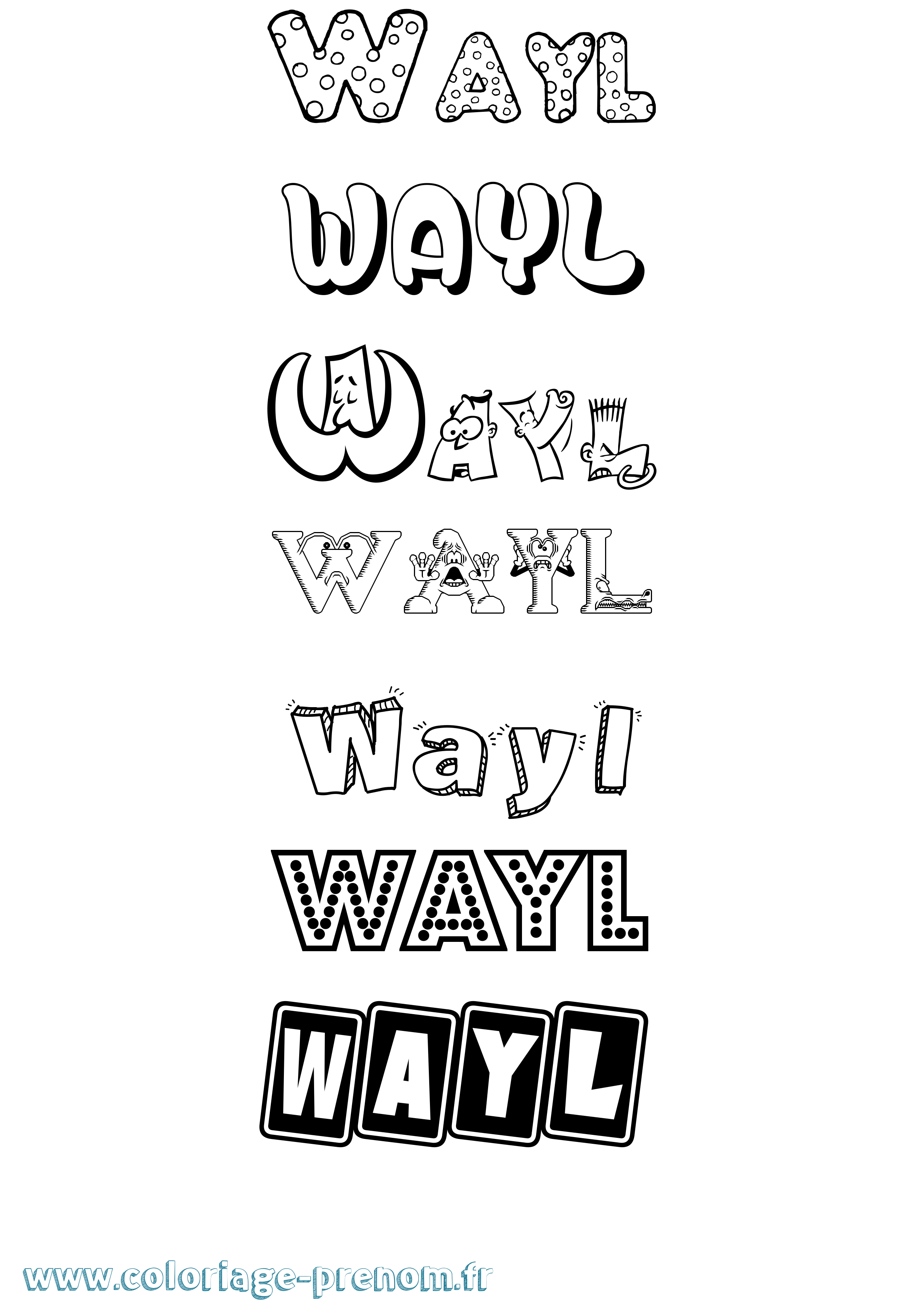 Coloriage prénom Wayl Fun