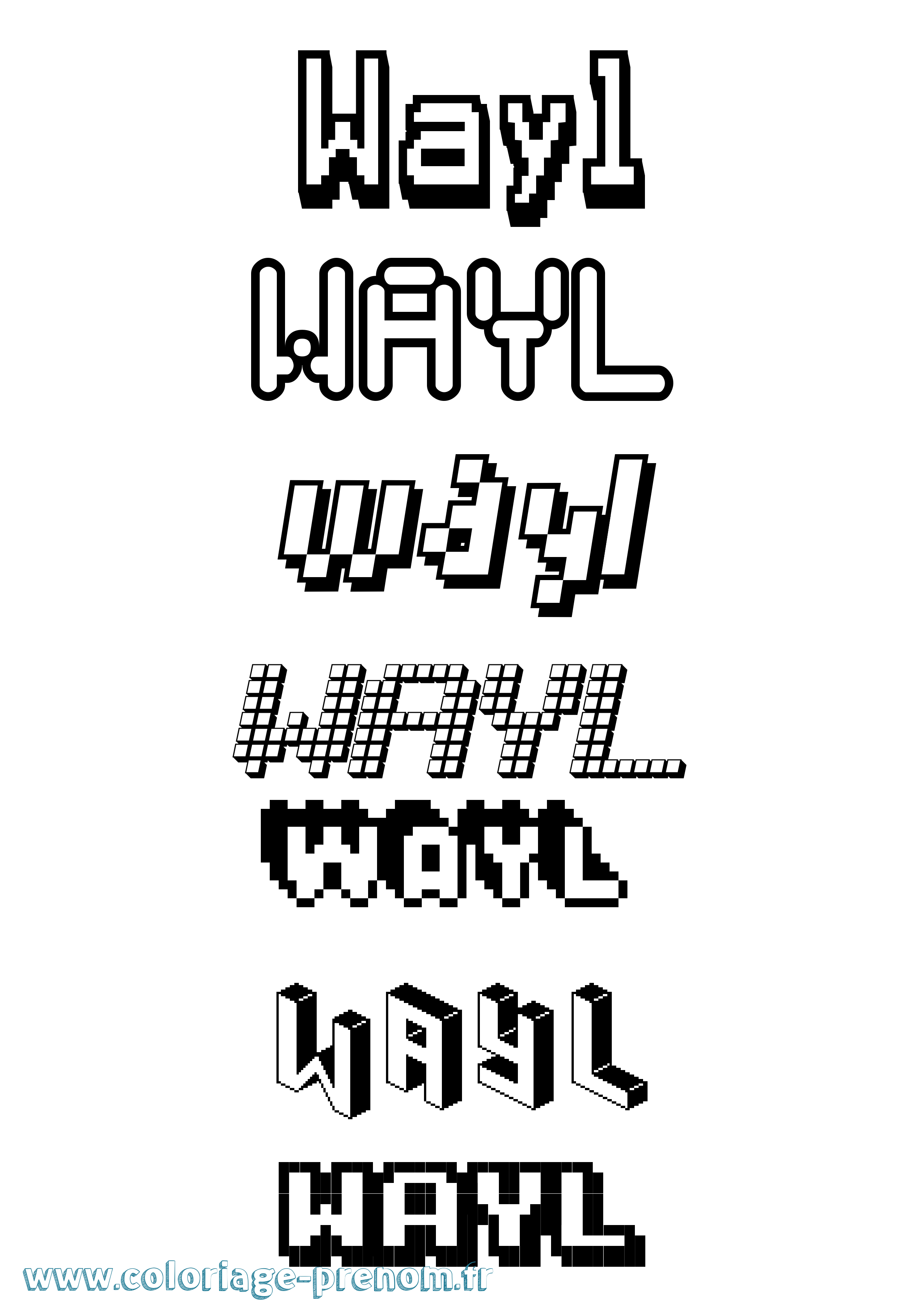 Coloriage prénom Wayl Pixel