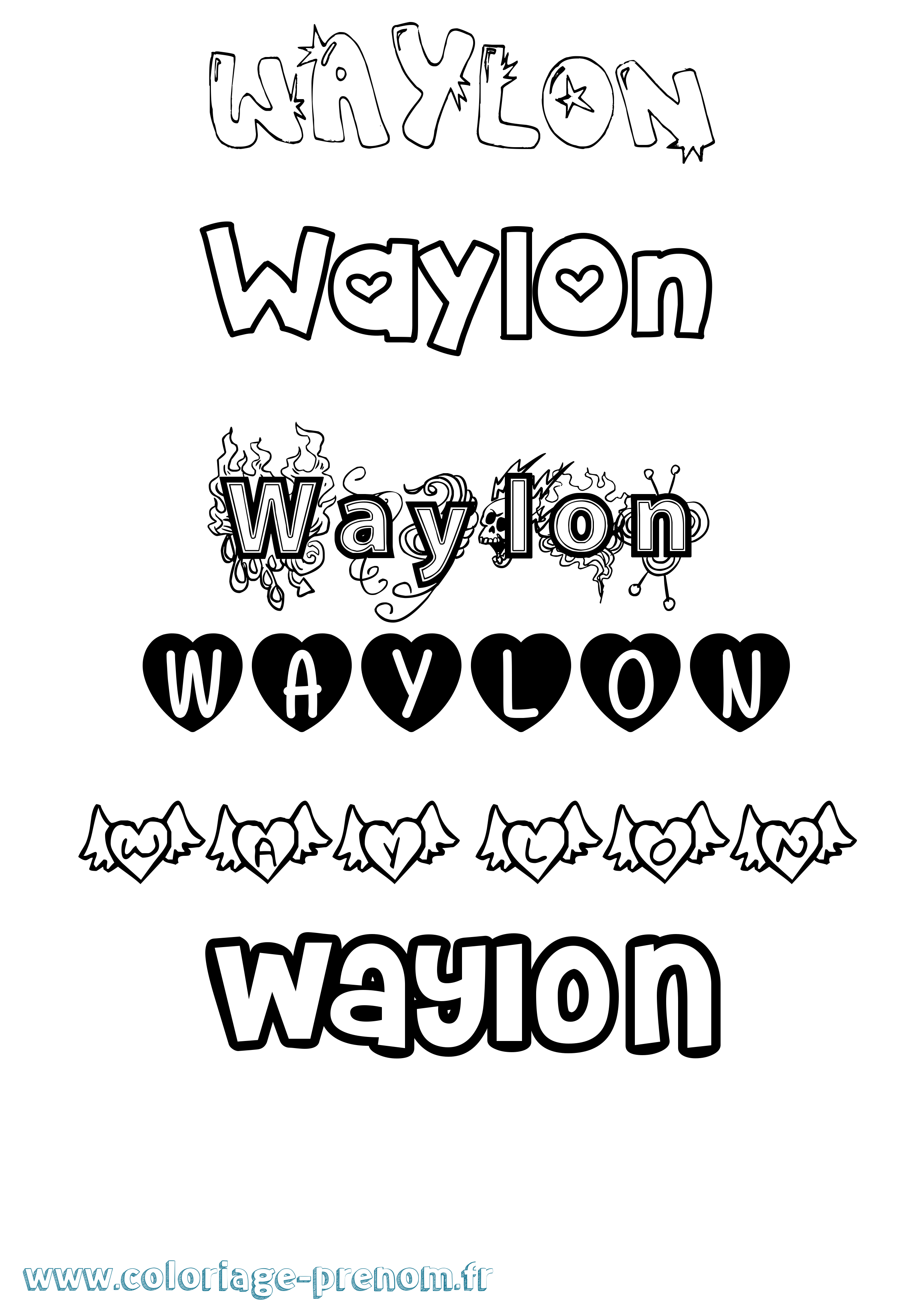 Coloriage prénom Waylon Girly