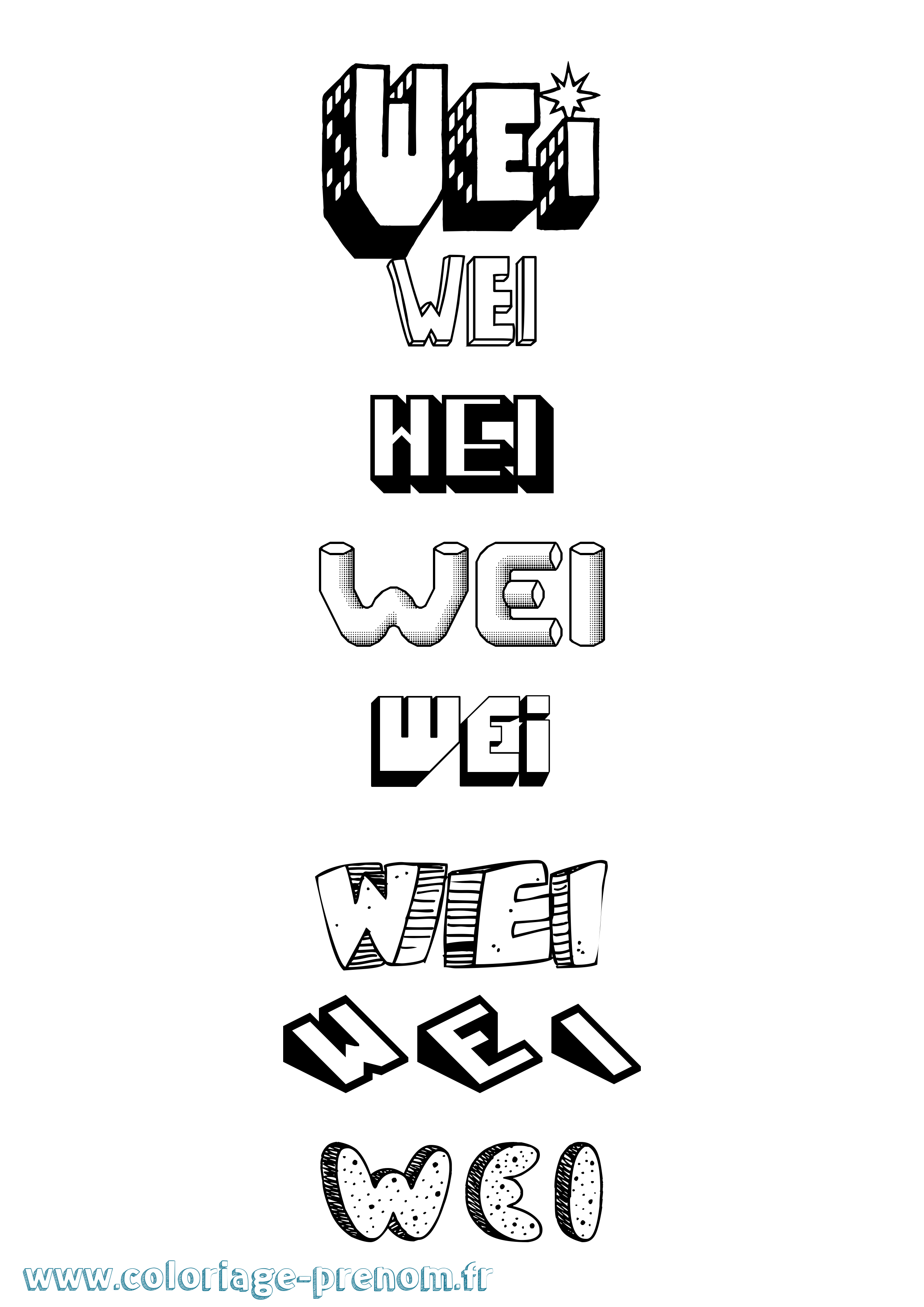 Coloriage Wei Effet 3D Coloriage prénom Wei Effet 3D