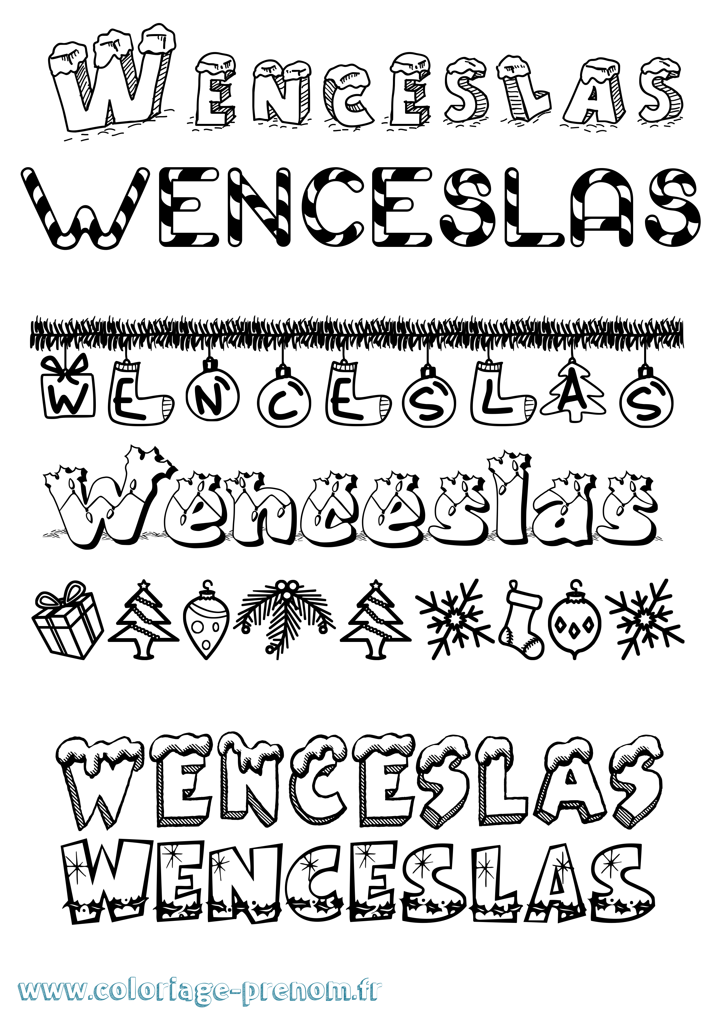 Coloriage prénom Wenceslas Noël