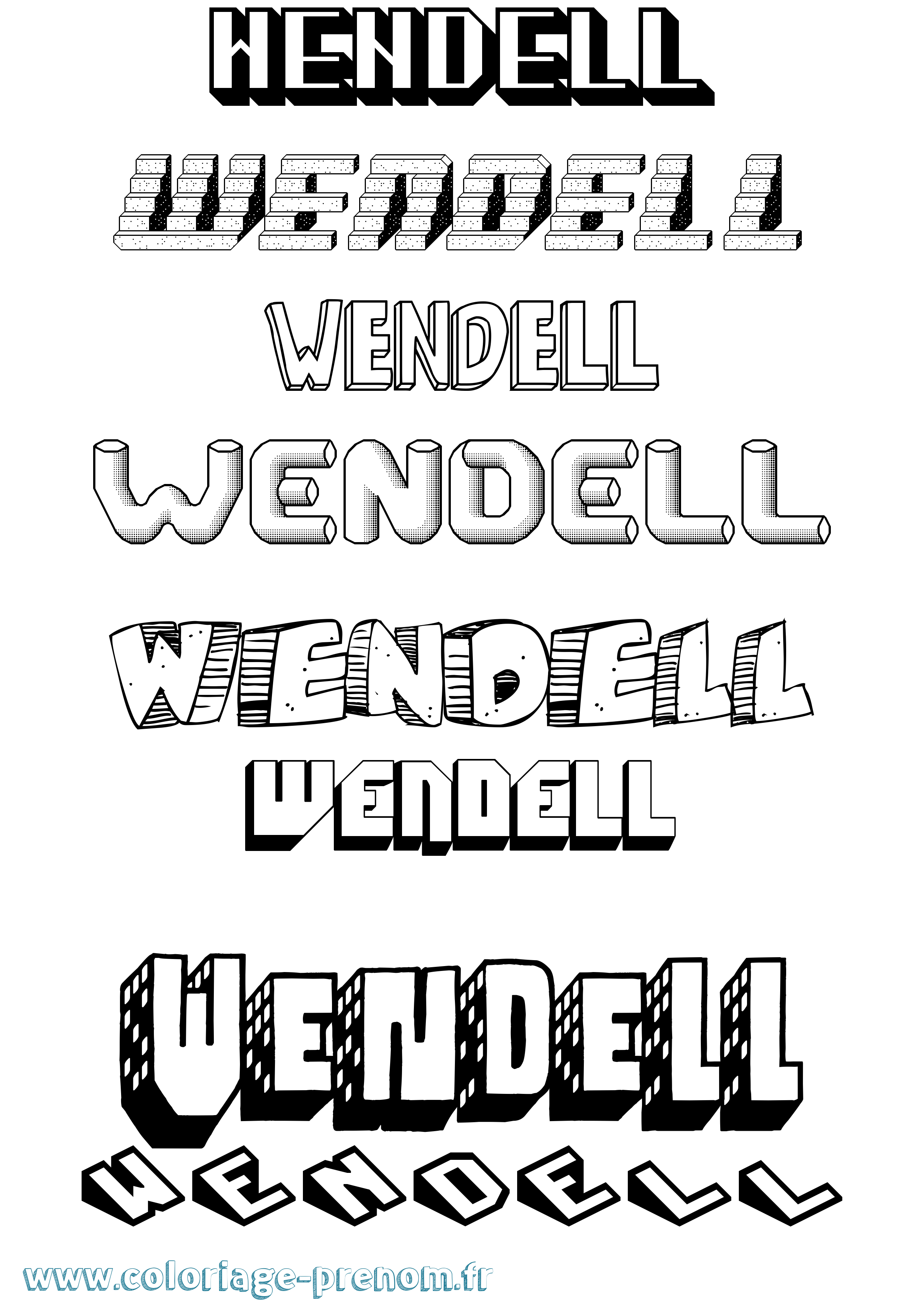 Coloriage prénom Wendell Effet 3D