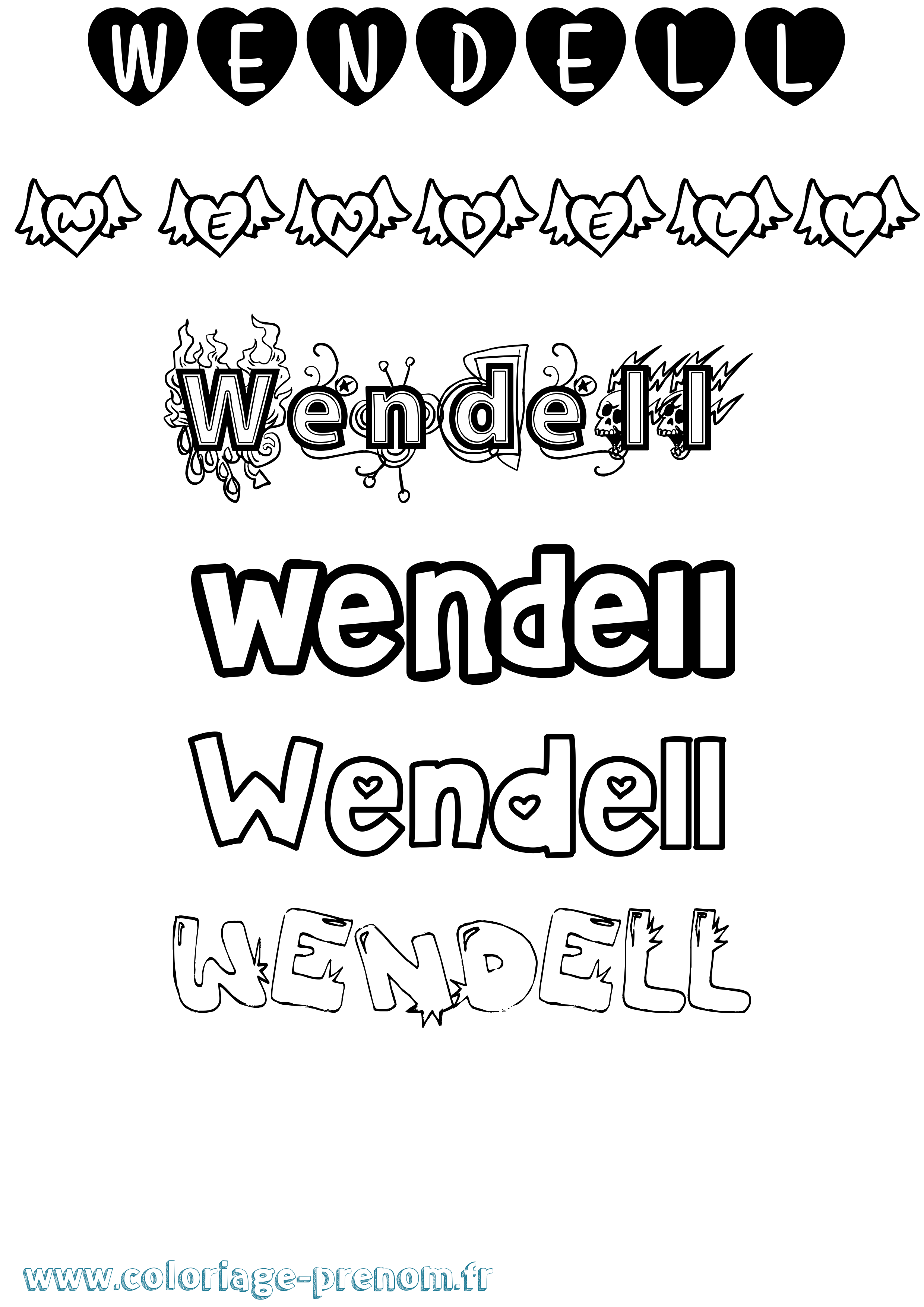 Coloriage prénom Wendell Girly