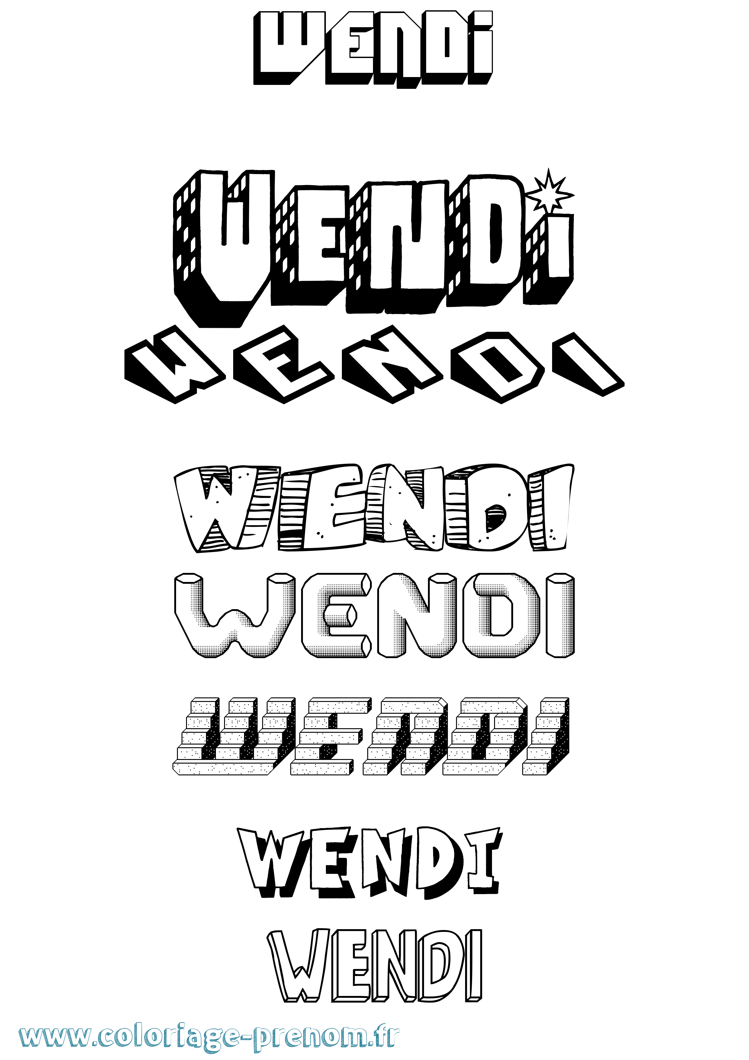 Coloriage Wendi Effet 3D Coloriage prénom Wendi Effet 3D