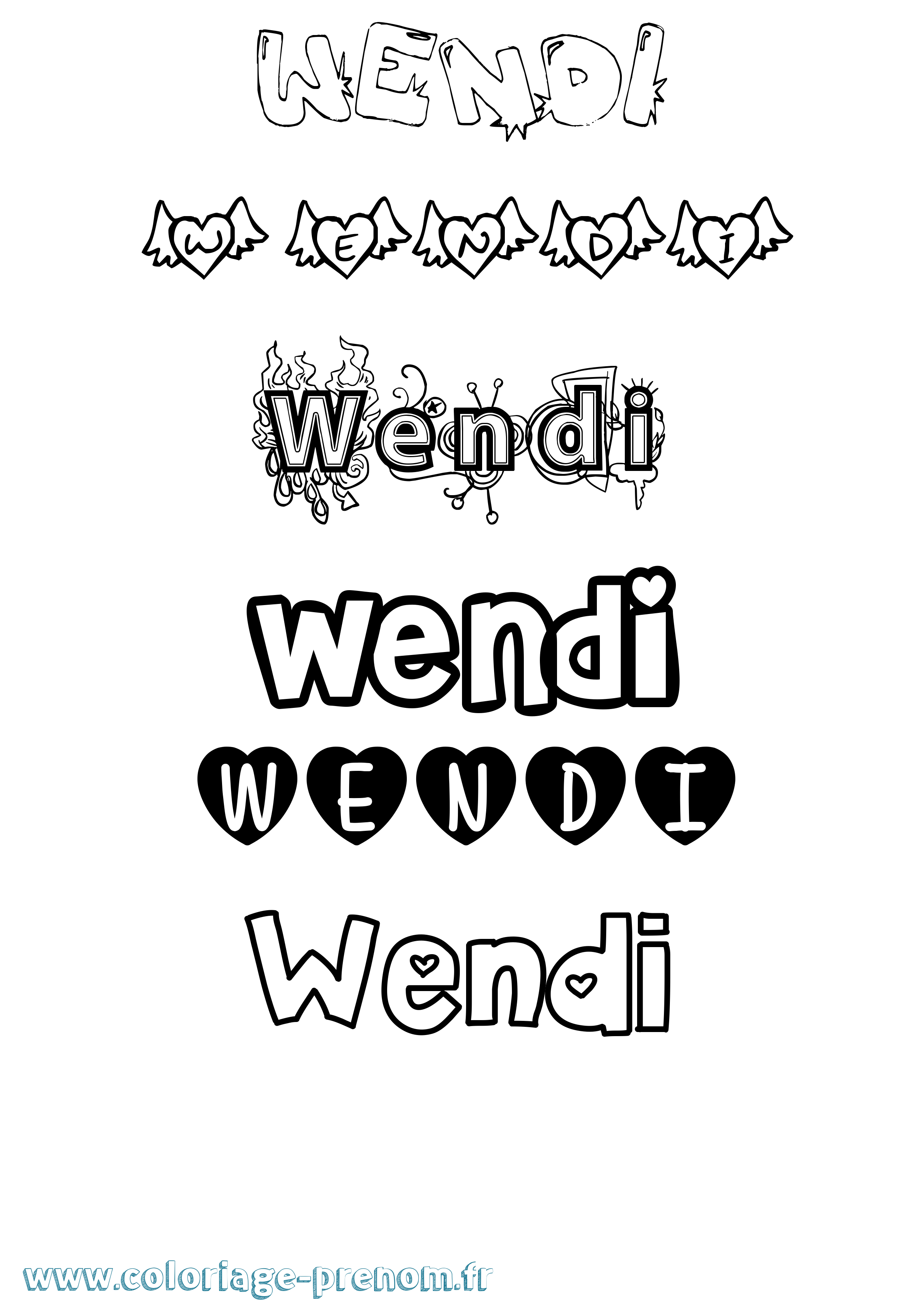 Coloriage Wendi Girly Coloriage prénom Wendi Girly