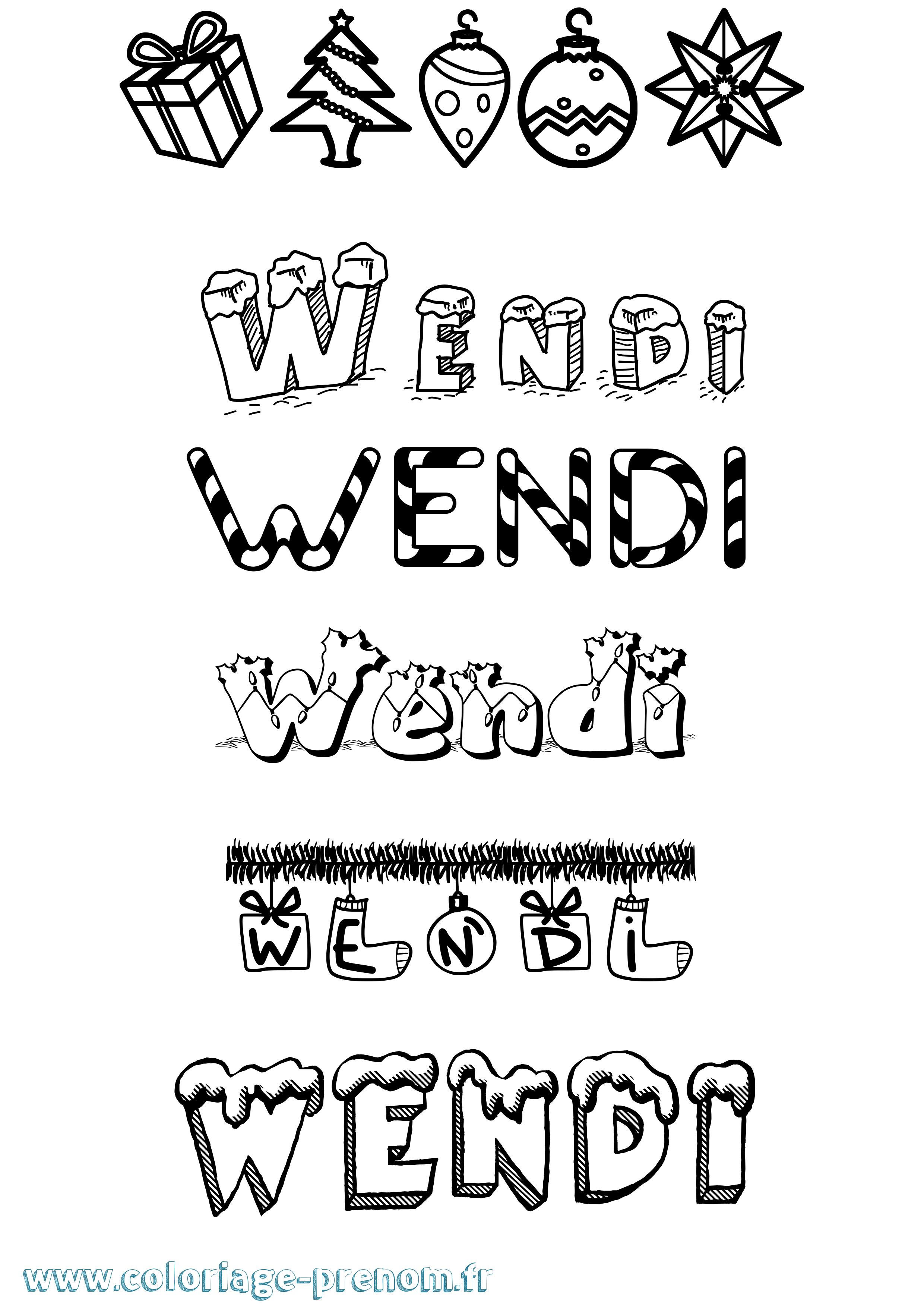 Coloriage Wendi Noël Coloriage prénom Wendi Noël