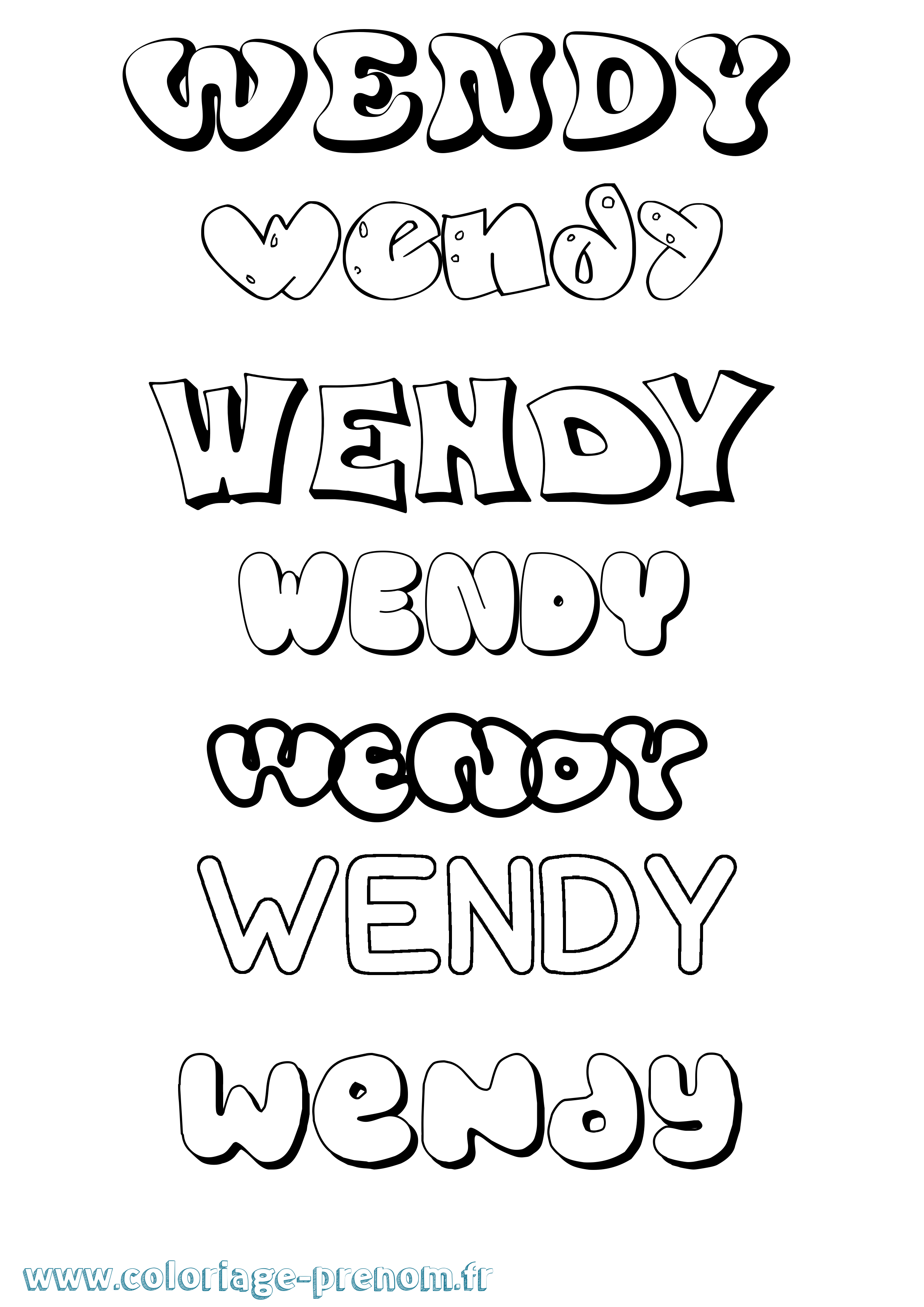 Coloriage prénom Wendy Bubble