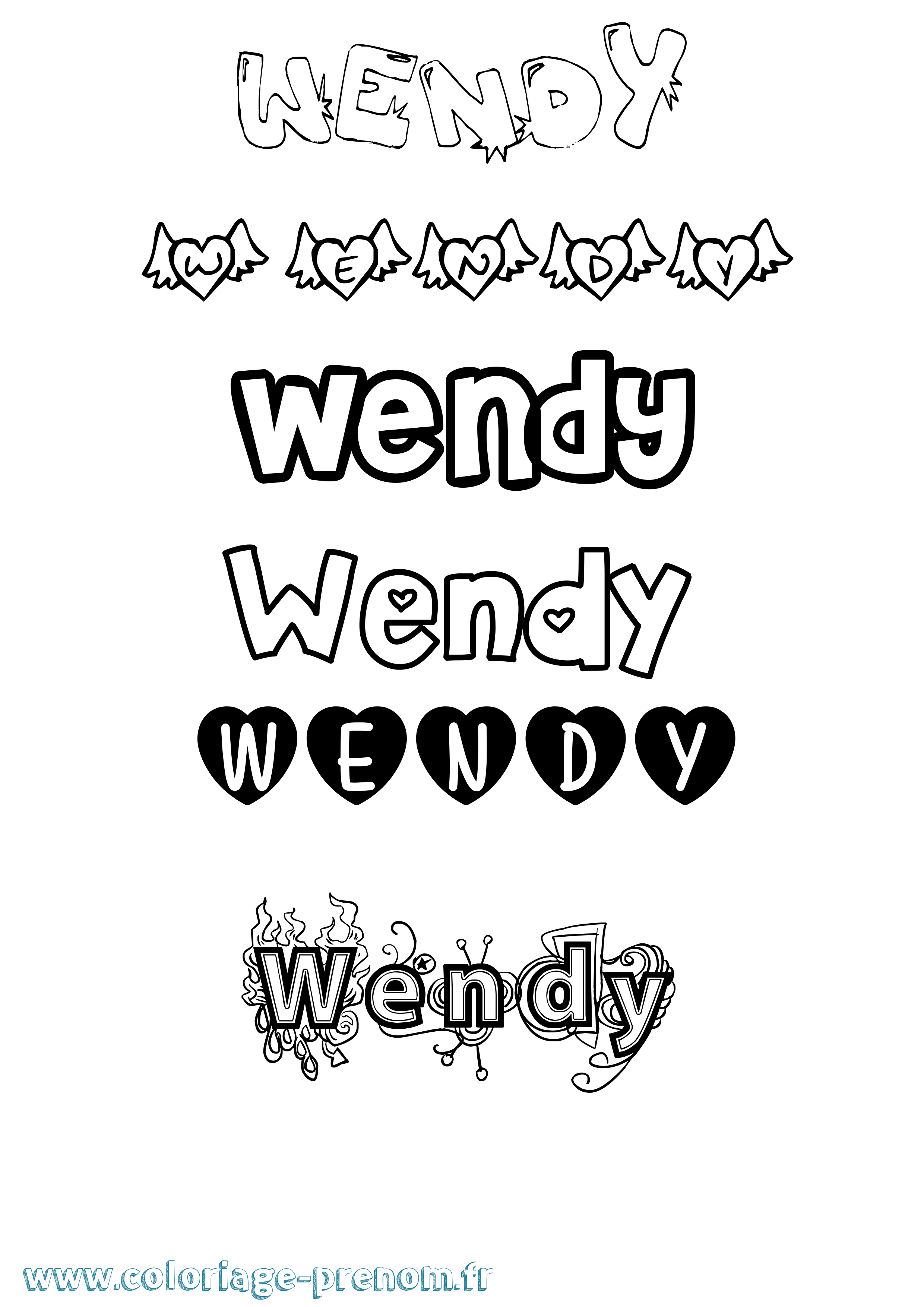 Coloriage prénom Wendy Girly