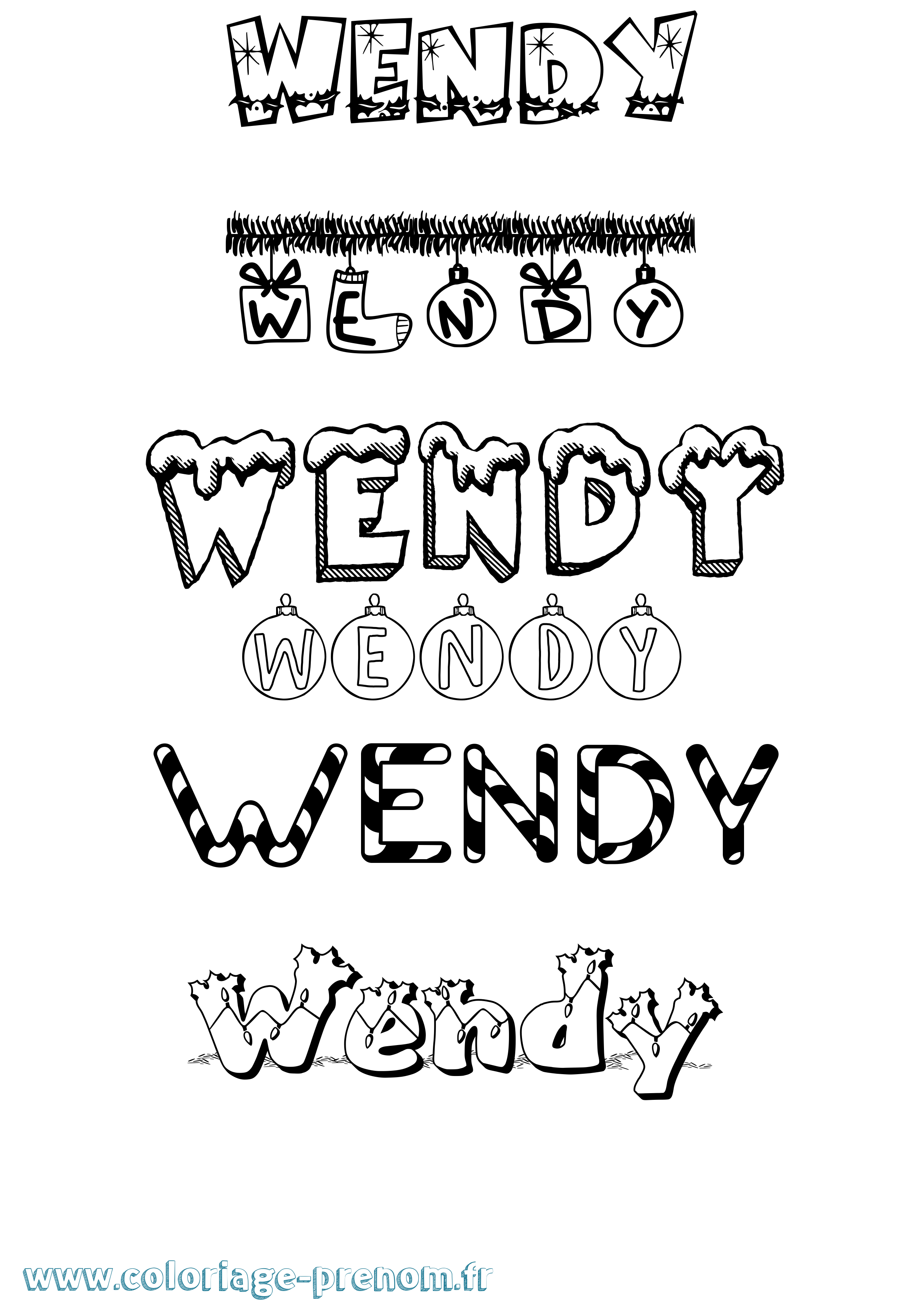 Coloriage prénom Wendy Noël