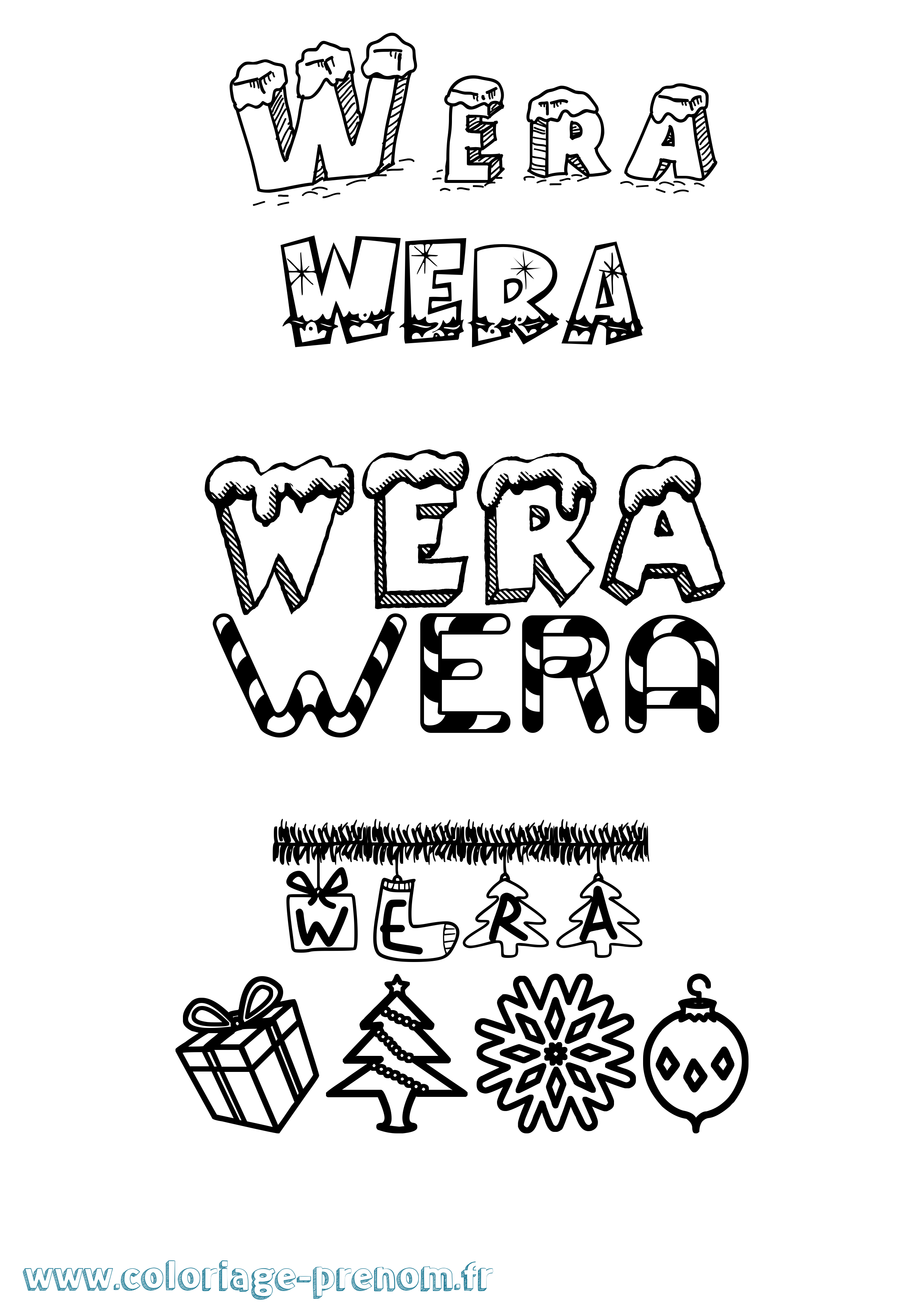 Coloriage Wera Noël Coloriage prénom Wera Noël