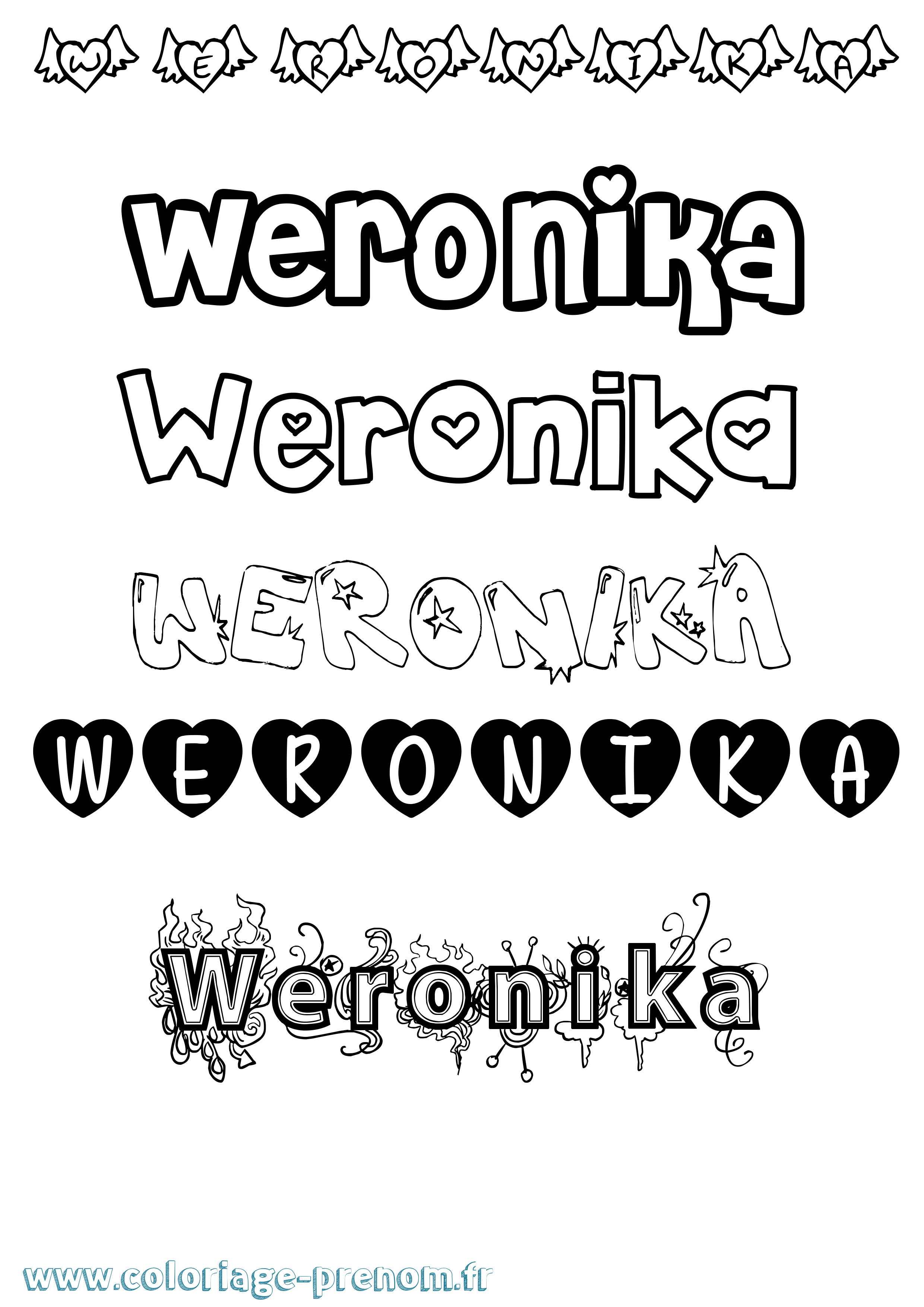 Coloriage prénom Weronika Girly