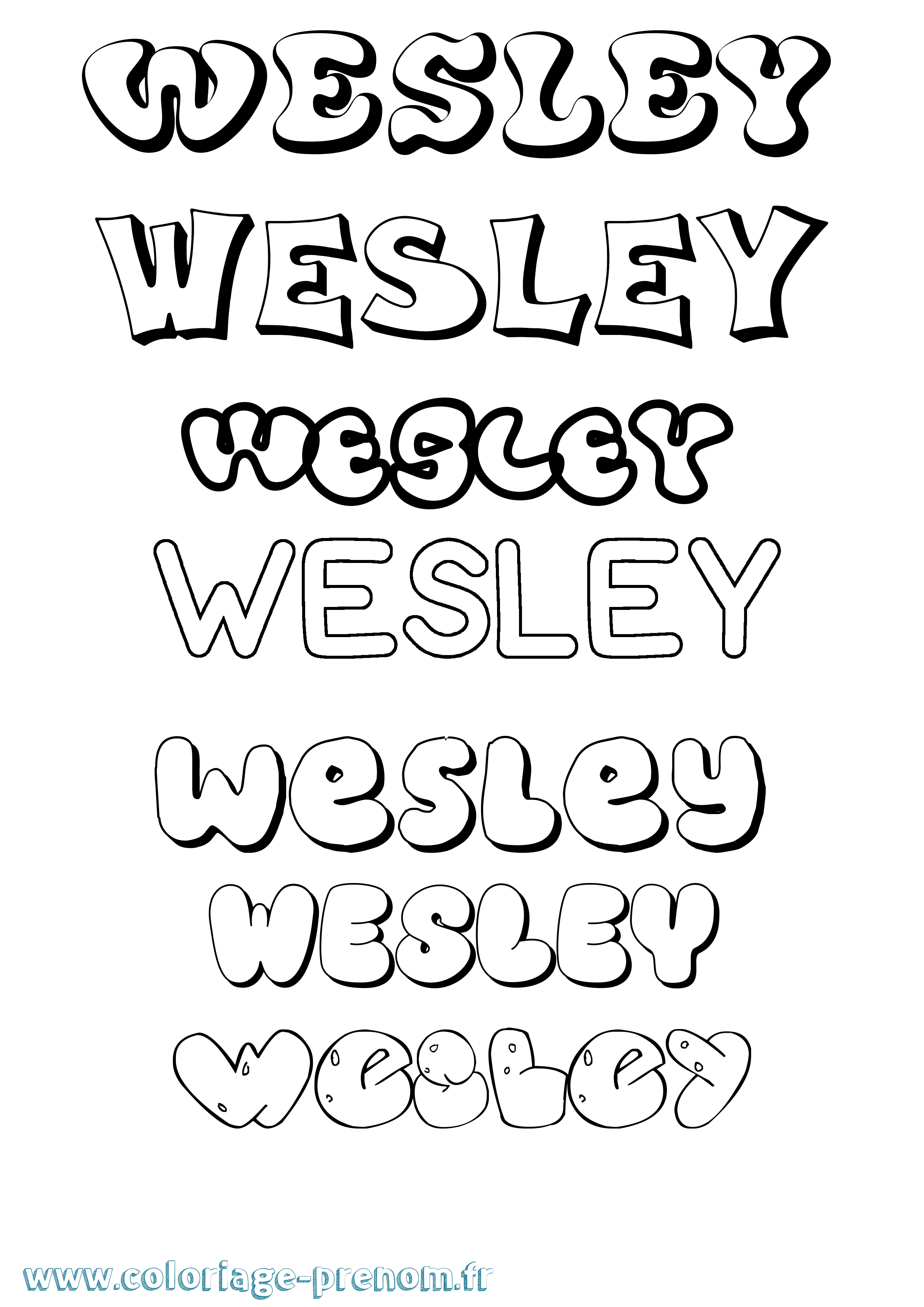 Coloriage prénom Wesley Bubble