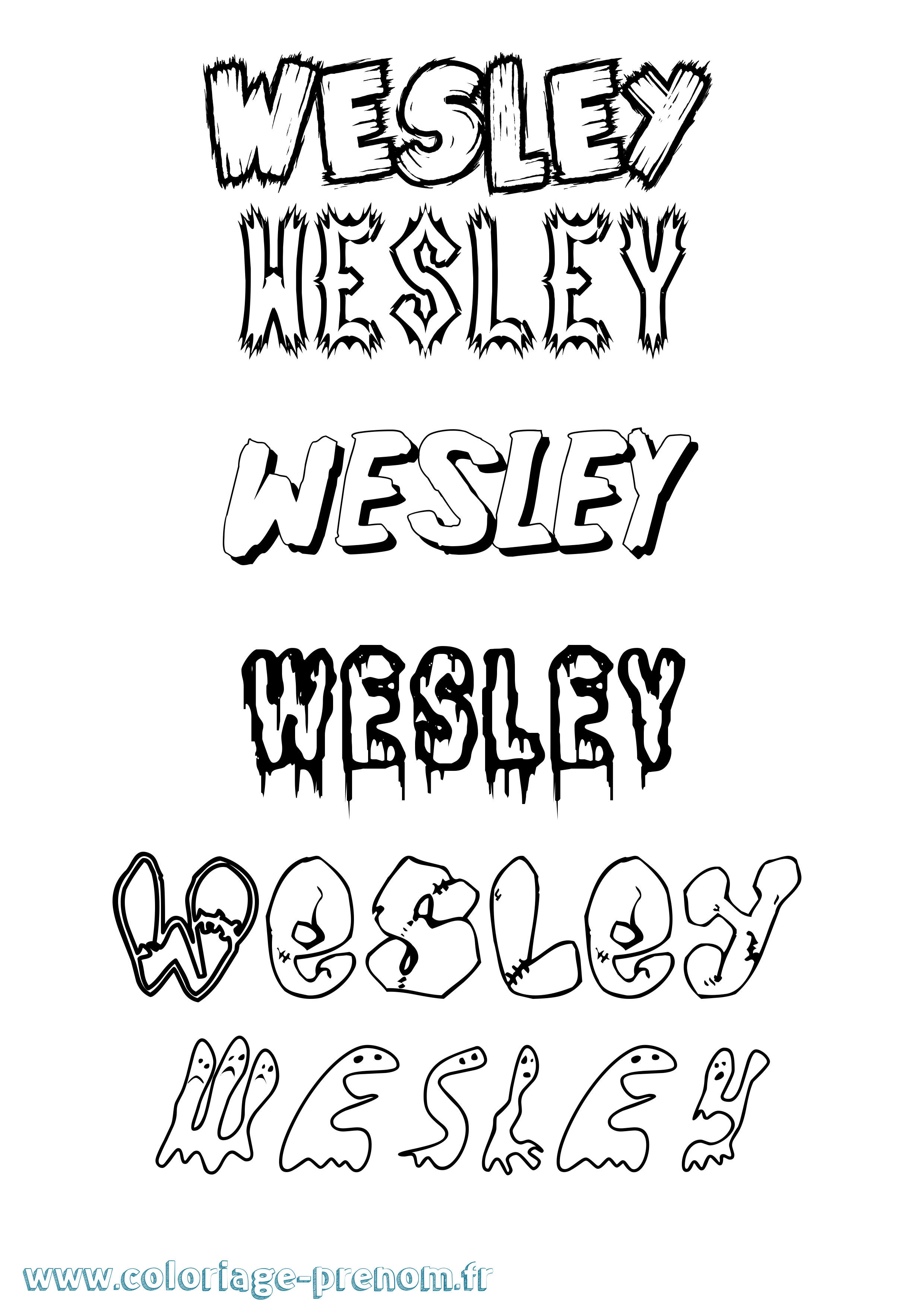 Coloriage prénom Wesley Frisson