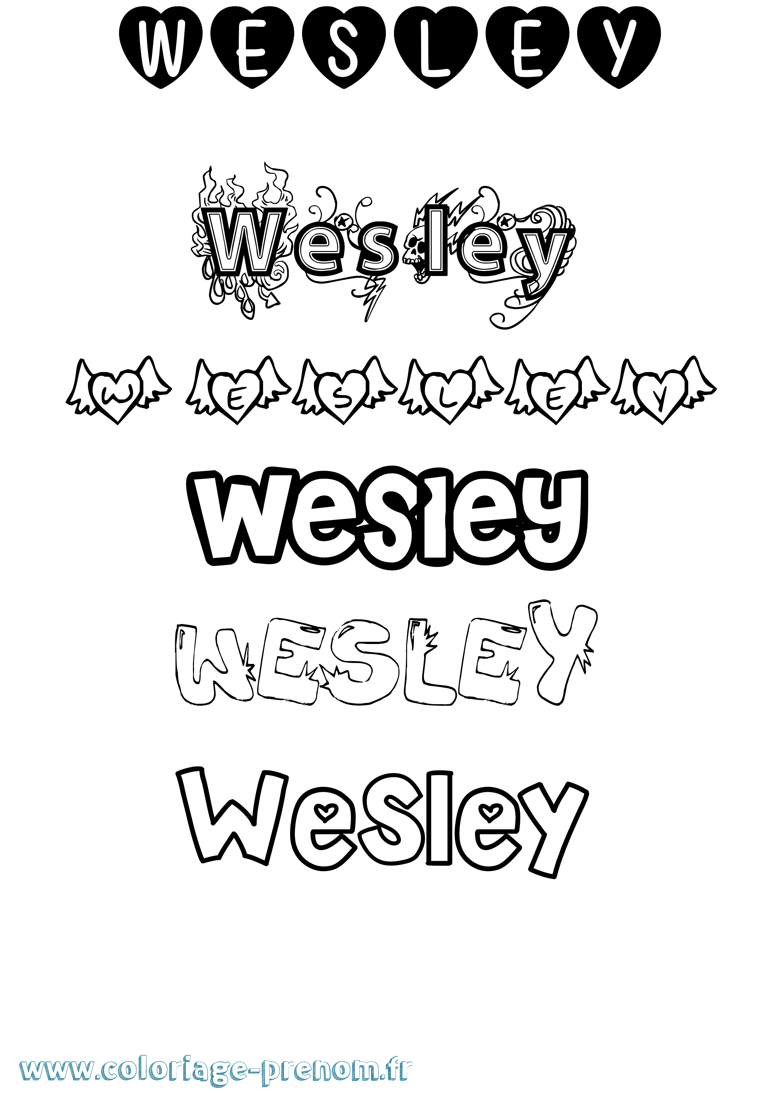 Coloriage prénom Wesley Girly