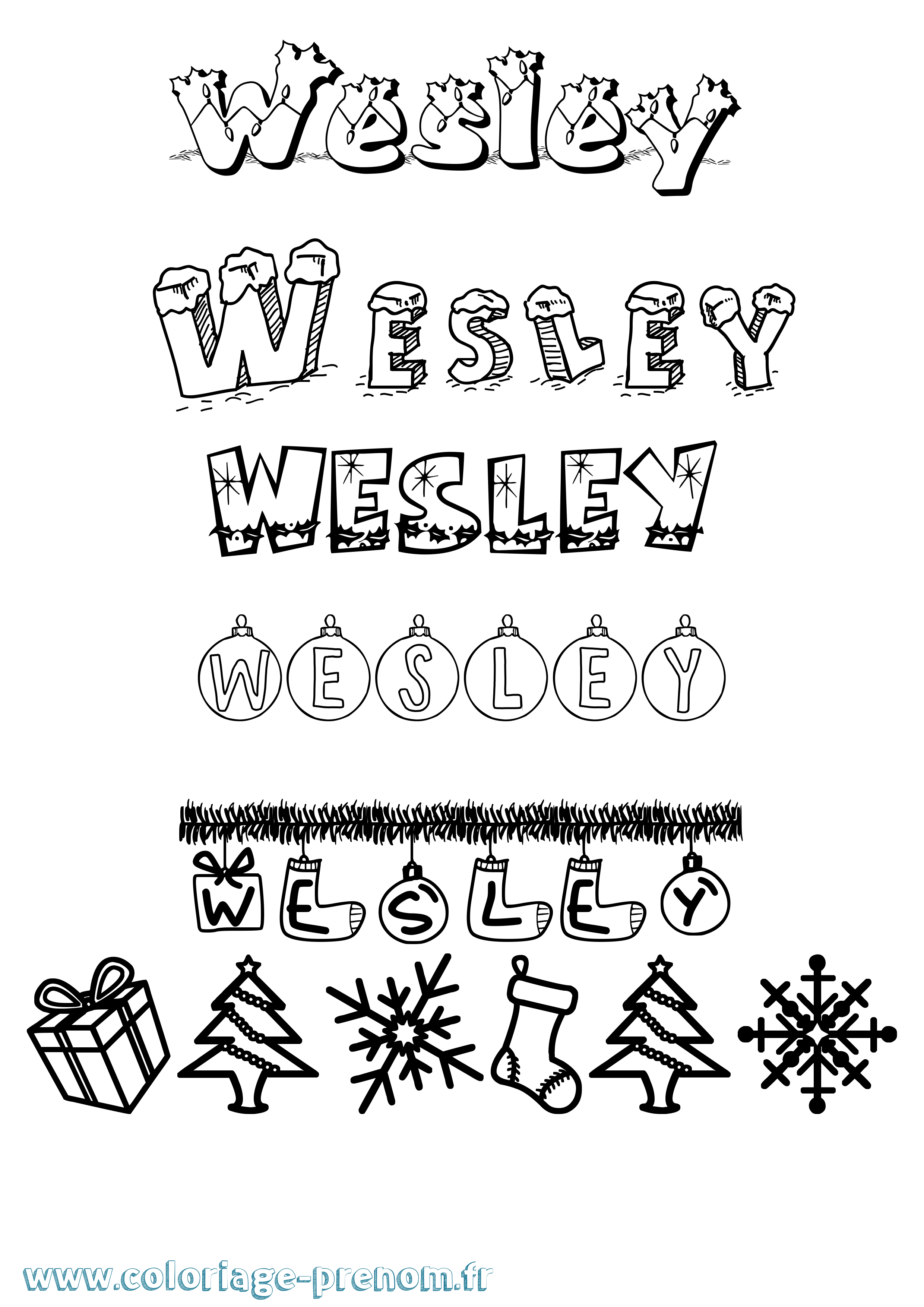 Coloriage prénom Wesley Noël