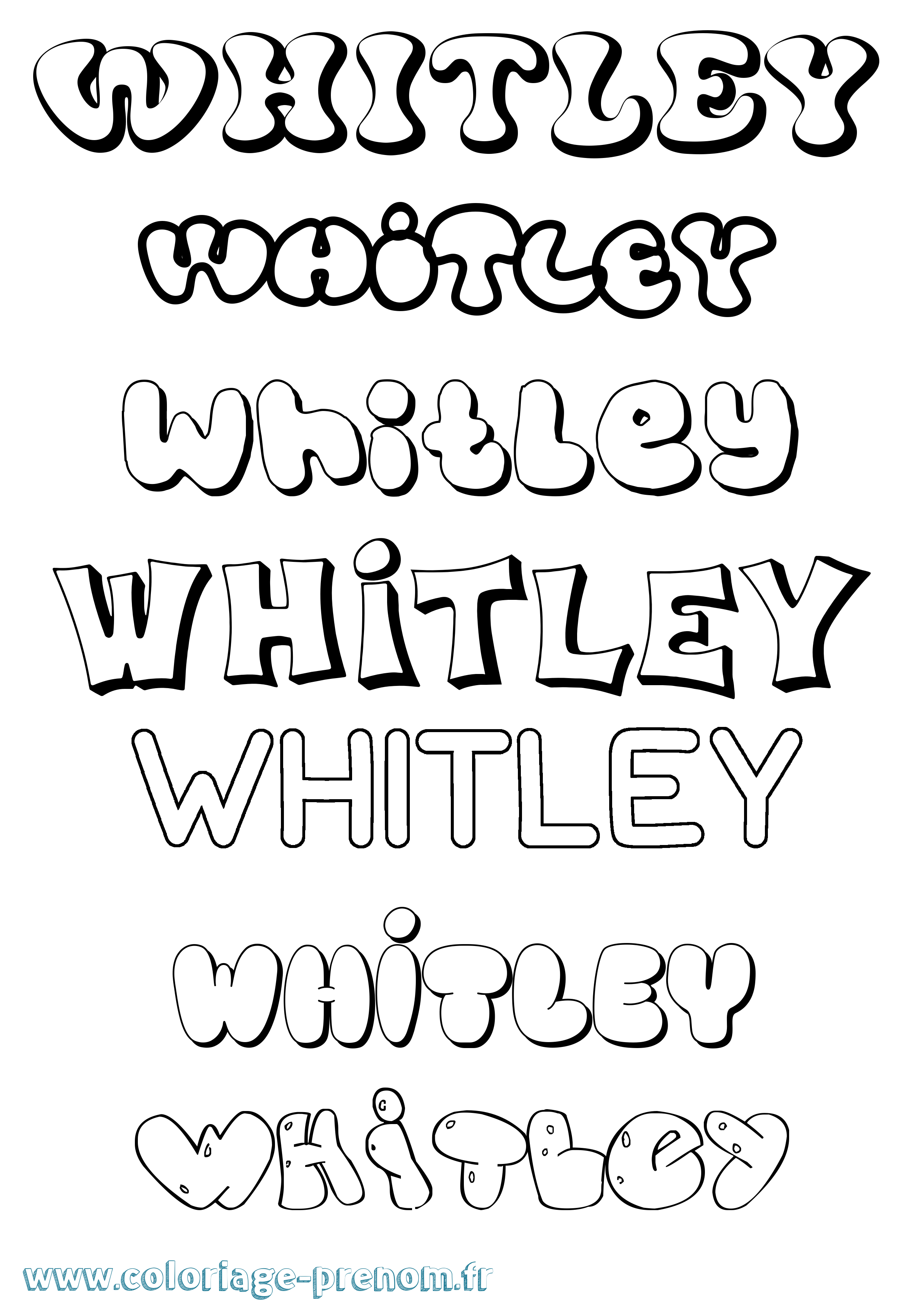 Coloriage prénom Whitley Bubble